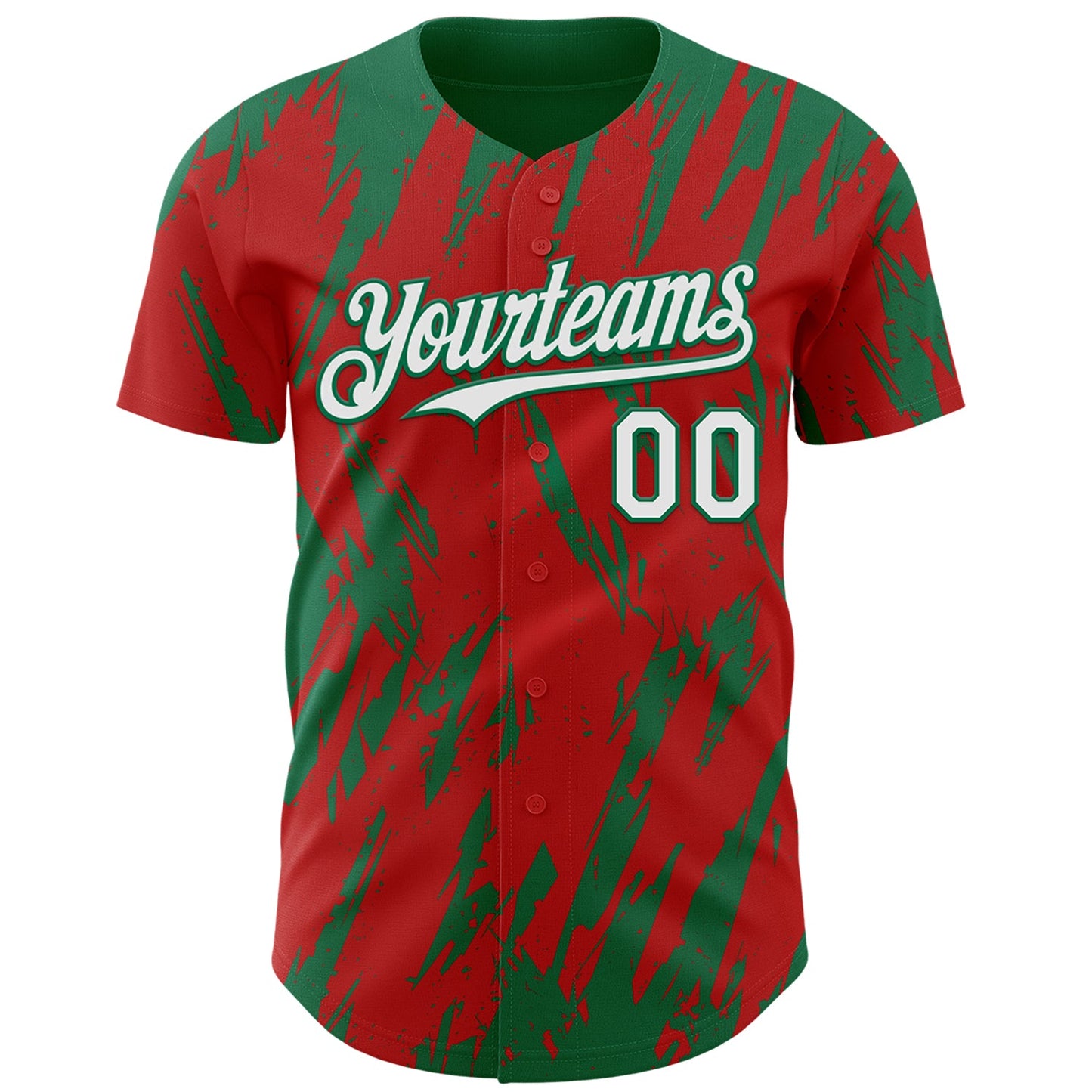 Custom Red White-Kelly Green Splatter Torn Sharp Brush Stroke Authentic Baseball Jersey view 2
