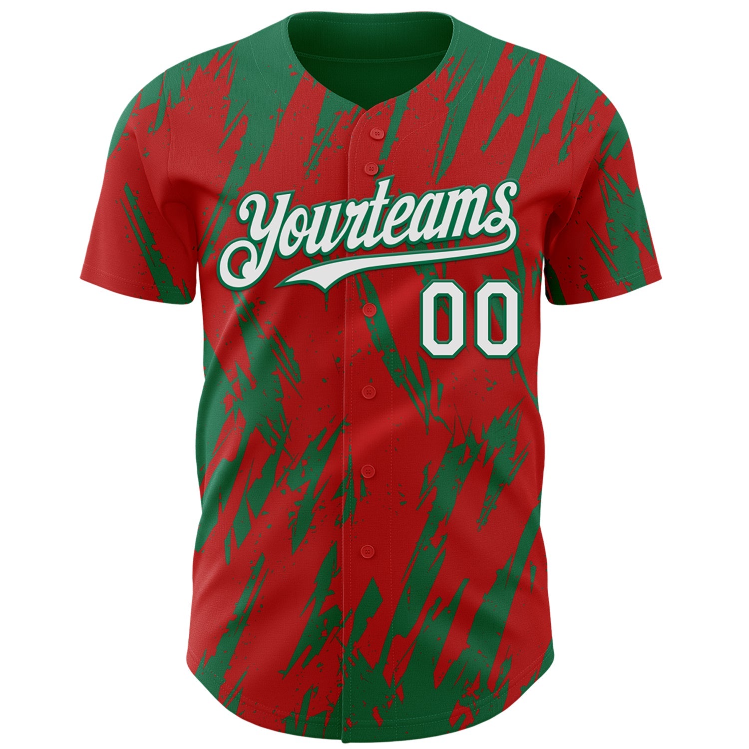 Custom Red White-Kelly Green Splatter Torn Sharp Brush Stroke Authentic Baseball Jersey view 2