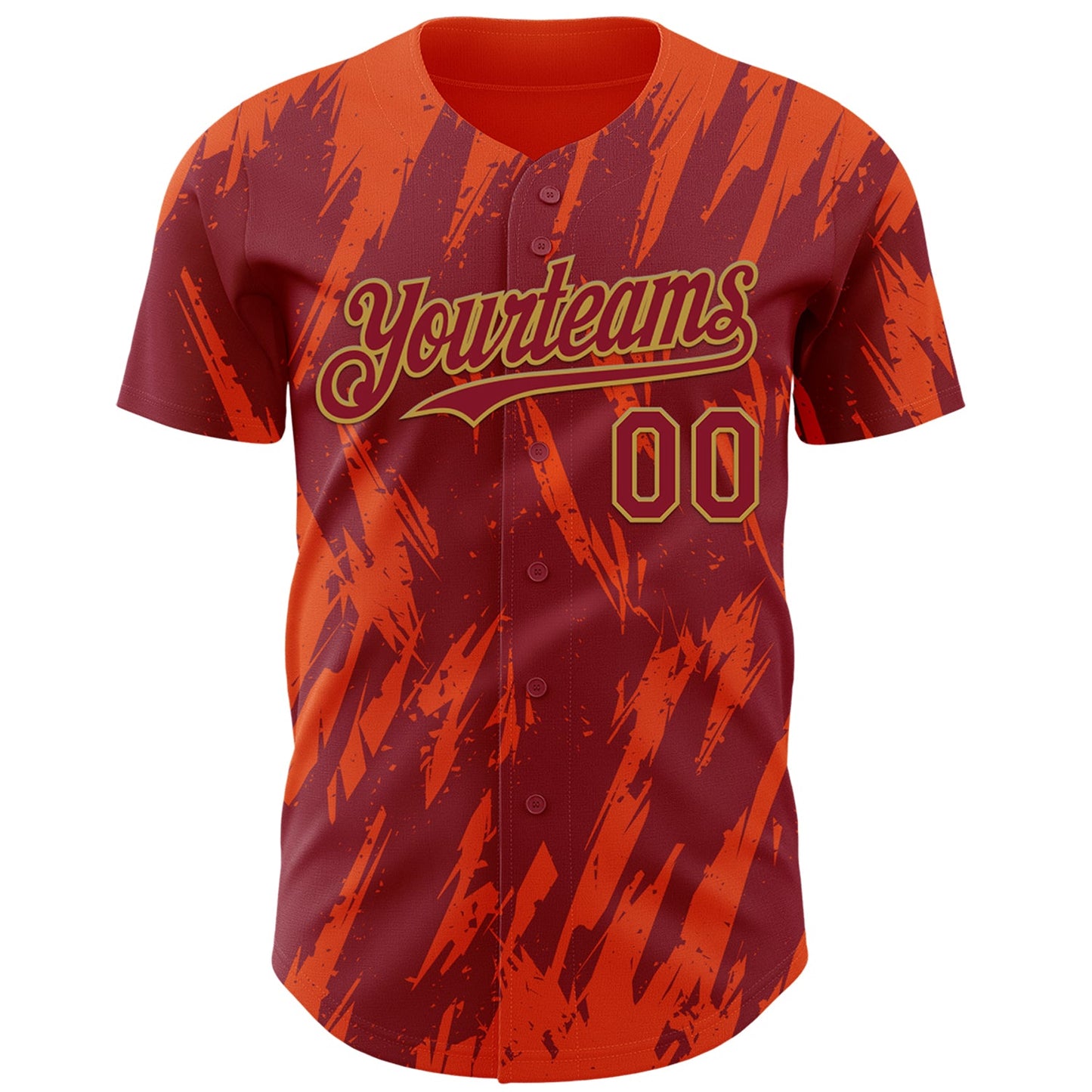 Custom Crimson Old Gold-Orange Splatter Torn Sharp Brush Stroke Authentic Baseball Jersey view 2