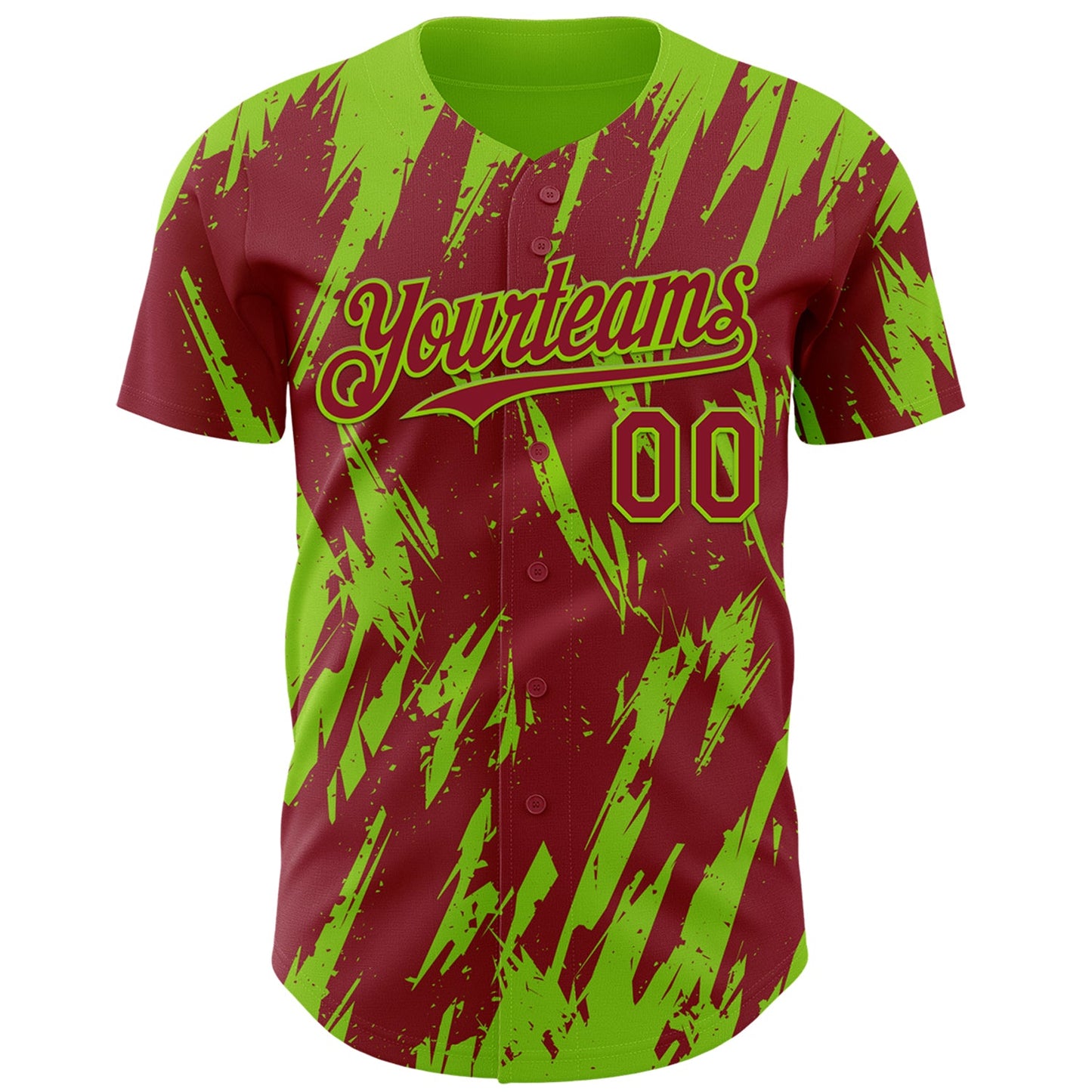 Custom Crimson Neon Green Splatter Torn Sharp Brush Stroke Authentic Baseball Jersey view 2