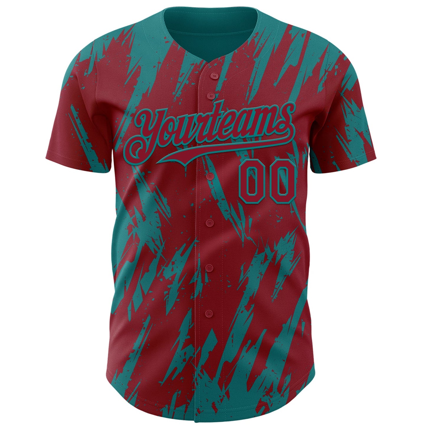 Custom Crimson Teal Splatter Torn Sharp Brush Stroke Authentic Baseball Jersey view 2
