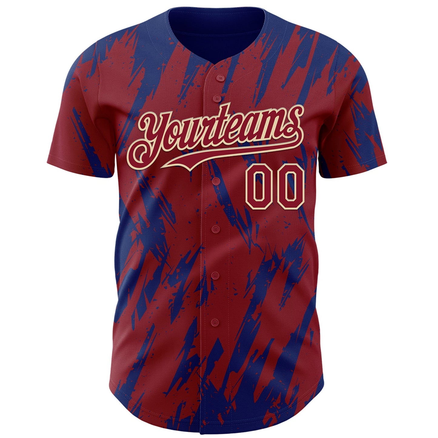 Custom Crimson Cream-Royal Splatter Torn Sharp Brush Stroke Authentic Baseball Jersey view 2