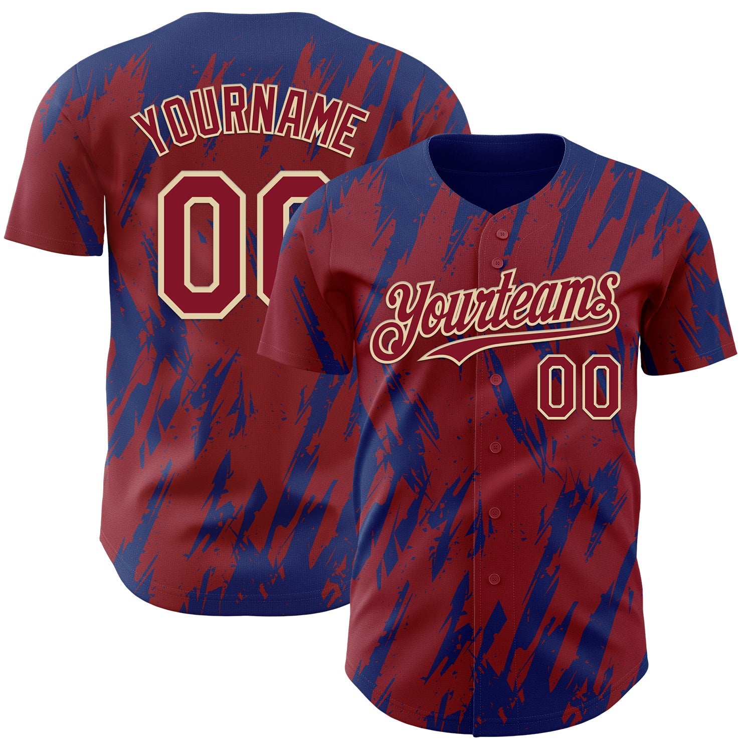 Custom Crimson Cream-Royal Splatter Torn Sharp Brush Stroke Authentic Baseball Jersey - Main View