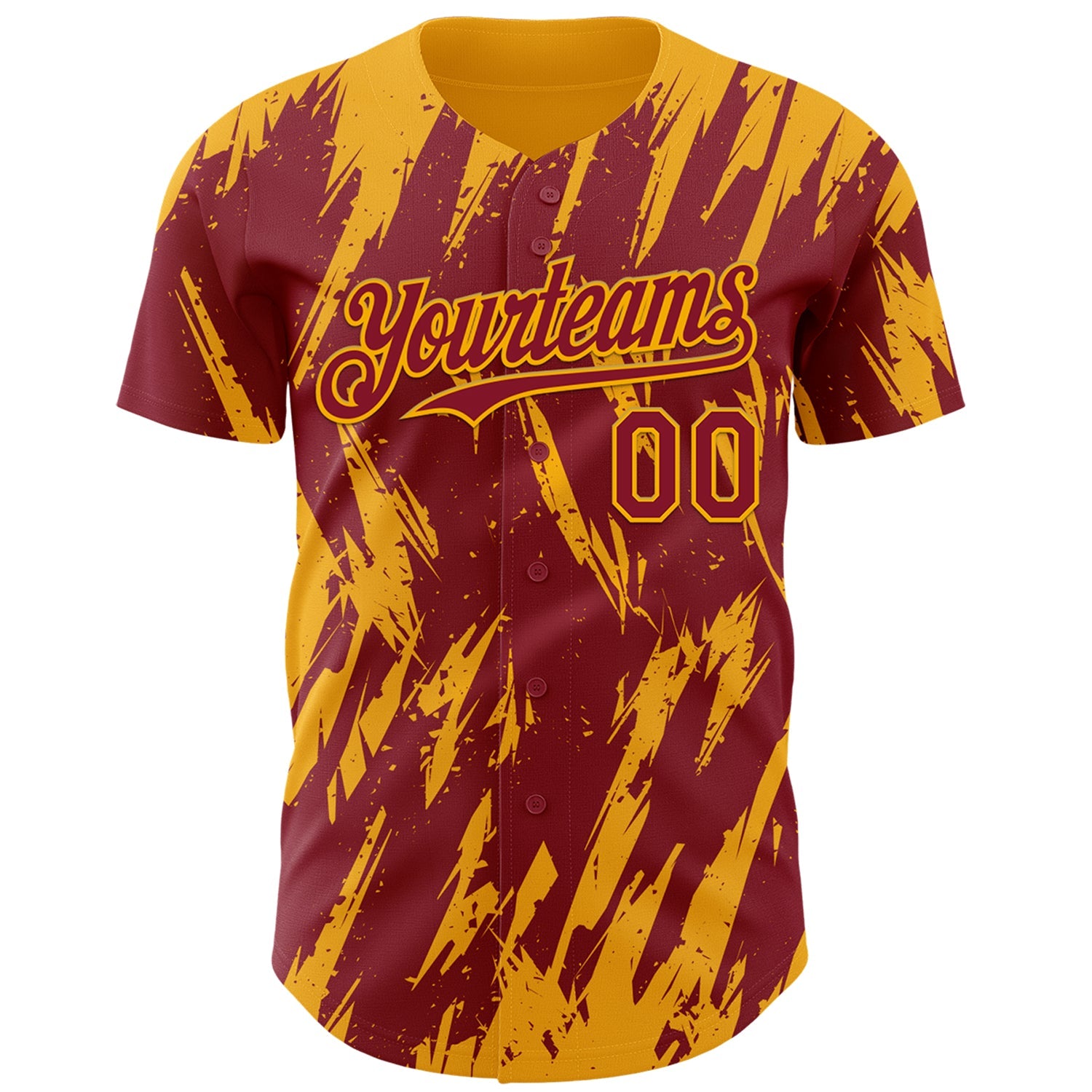 Custom Crimson Gold Splatter Torn Sharp Brush Stroke Authentic Baseball Jersey view 2