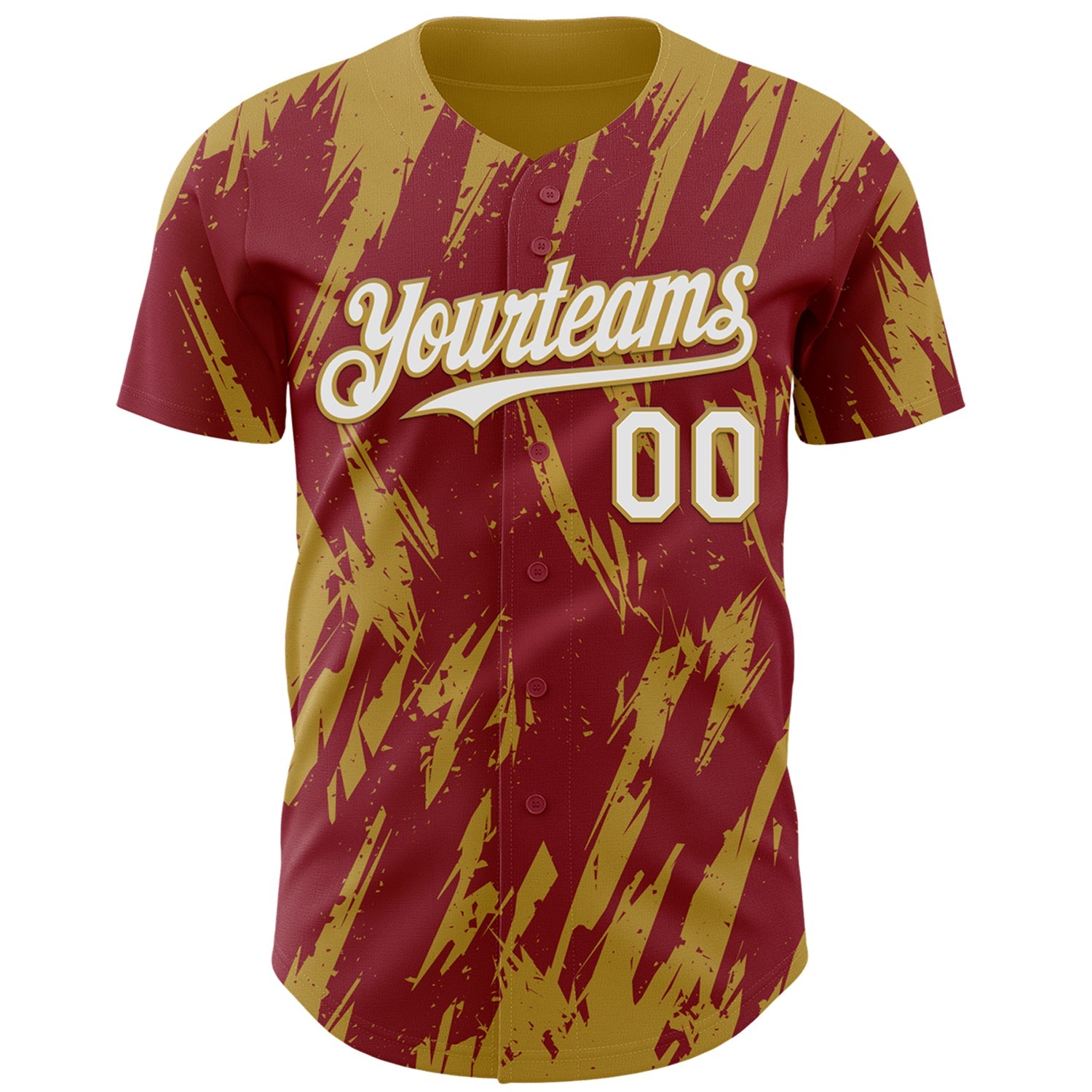Custom Crimson White-Old Gold Splatter Torn Sharp Brush Stroke Authentic Baseball Jersey view 2