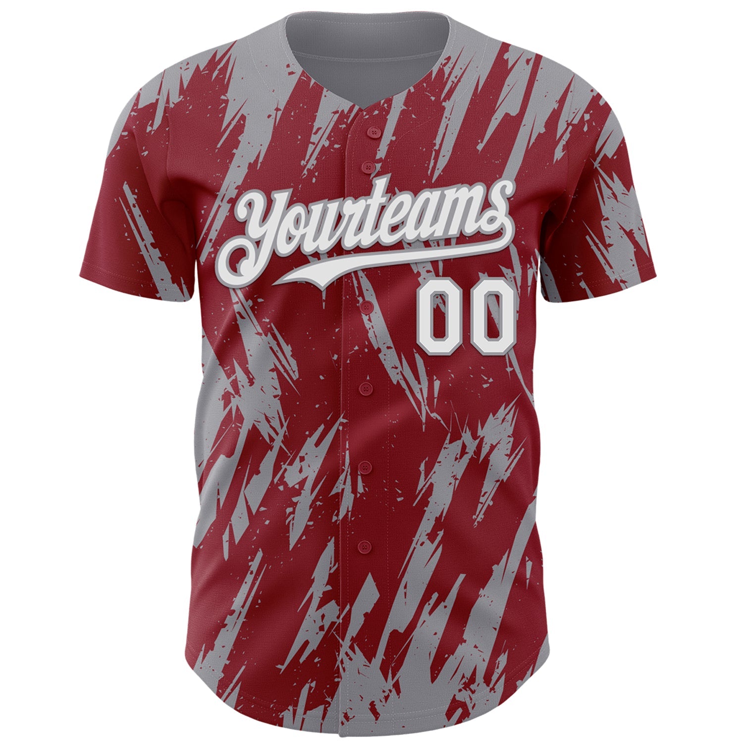 Custom Crimson White-Gray Splatter Torn Sharp Brush Stroke Authentic Baseball Jersey view 2