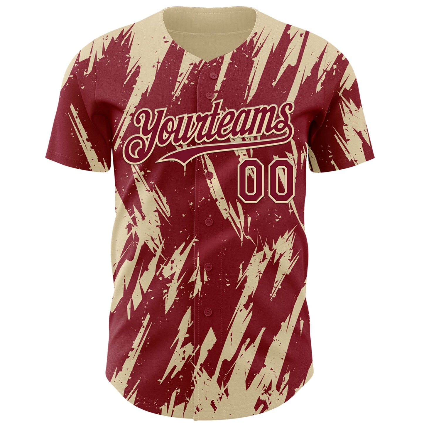 Custom Crimson Cream Splatter Torn Sharp Brush Stroke Authentic Baseball Jersey view 2