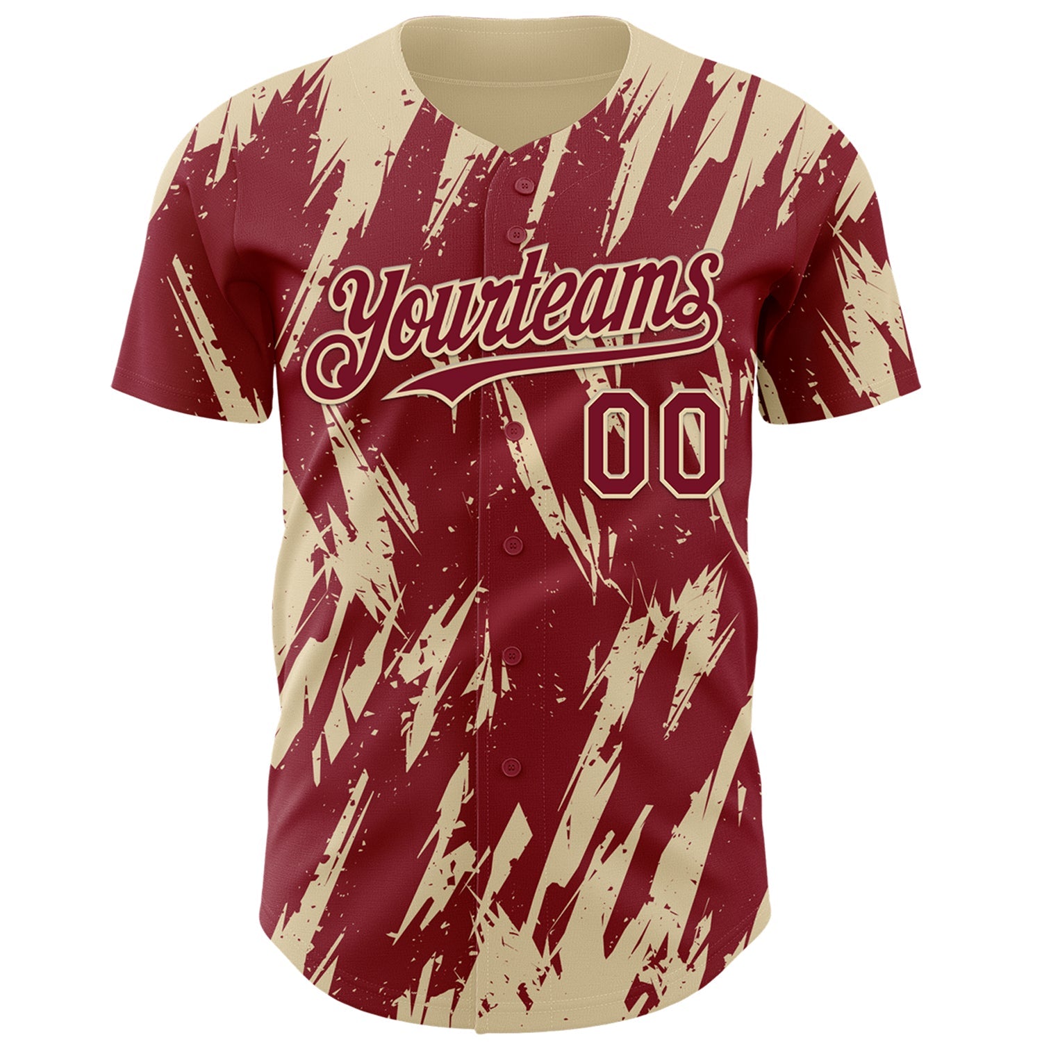 Custom Crimson Cream Splatter Torn Sharp Brush Stroke Authentic Baseball Jersey view 2