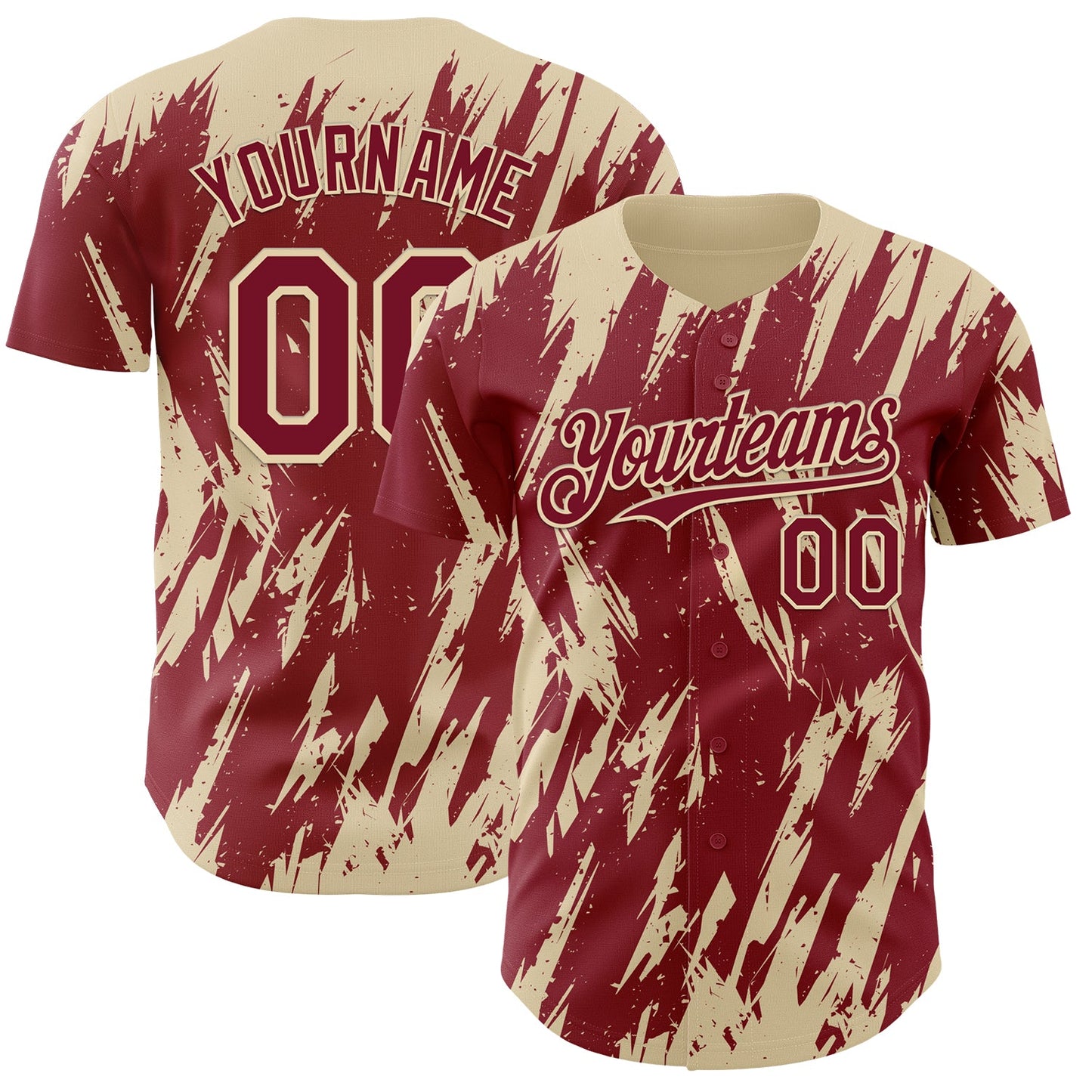 Custom Crimson Cream Splatter Torn Sharp Brush Stroke Authentic Baseball Jersey - Main View