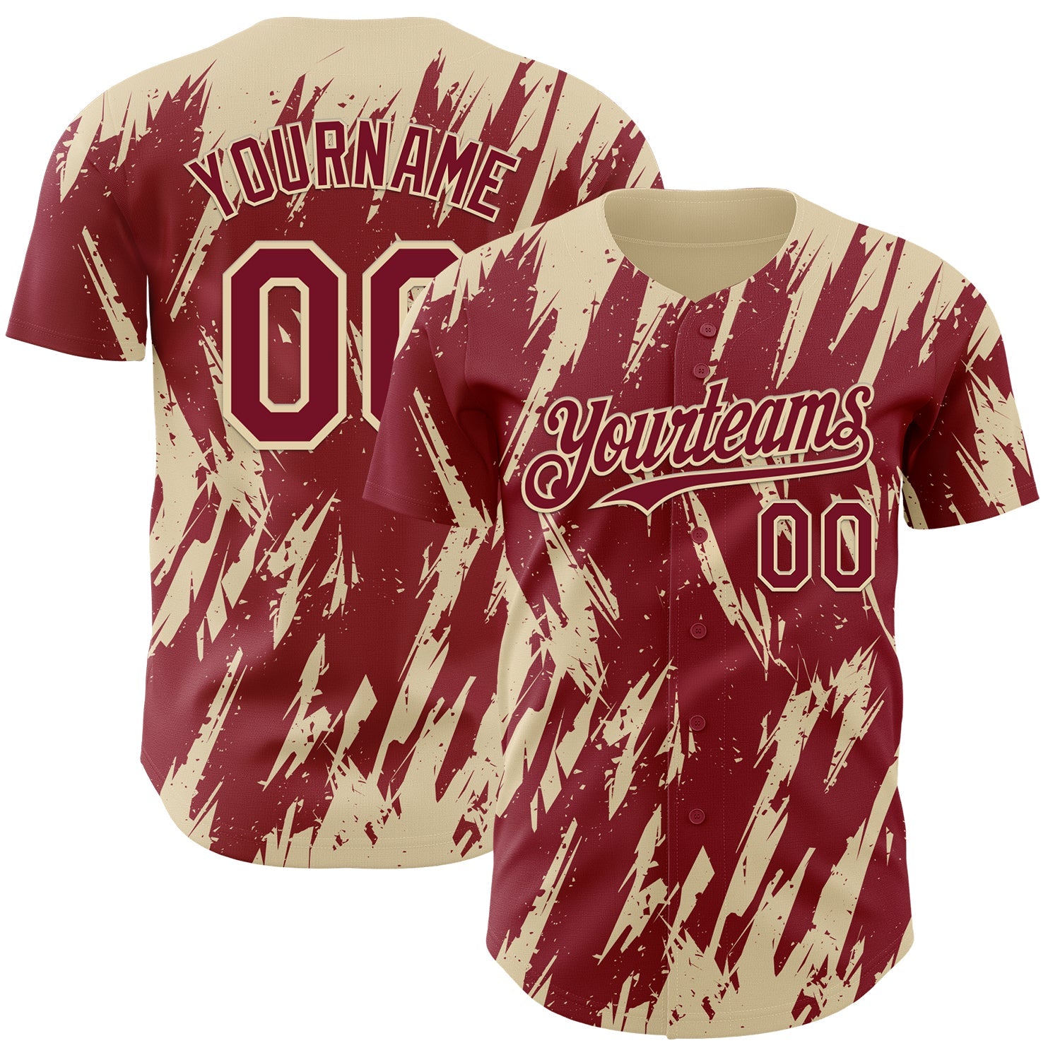 Custom Crimson Cream Splatter Torn Sharp Brush Stroke Authentic Baseball Jersey - Main View