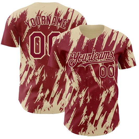 Custom Crimson Cream Splatter Torn Sharp Brush Stroke Authentic Baseball Jersey - Main View