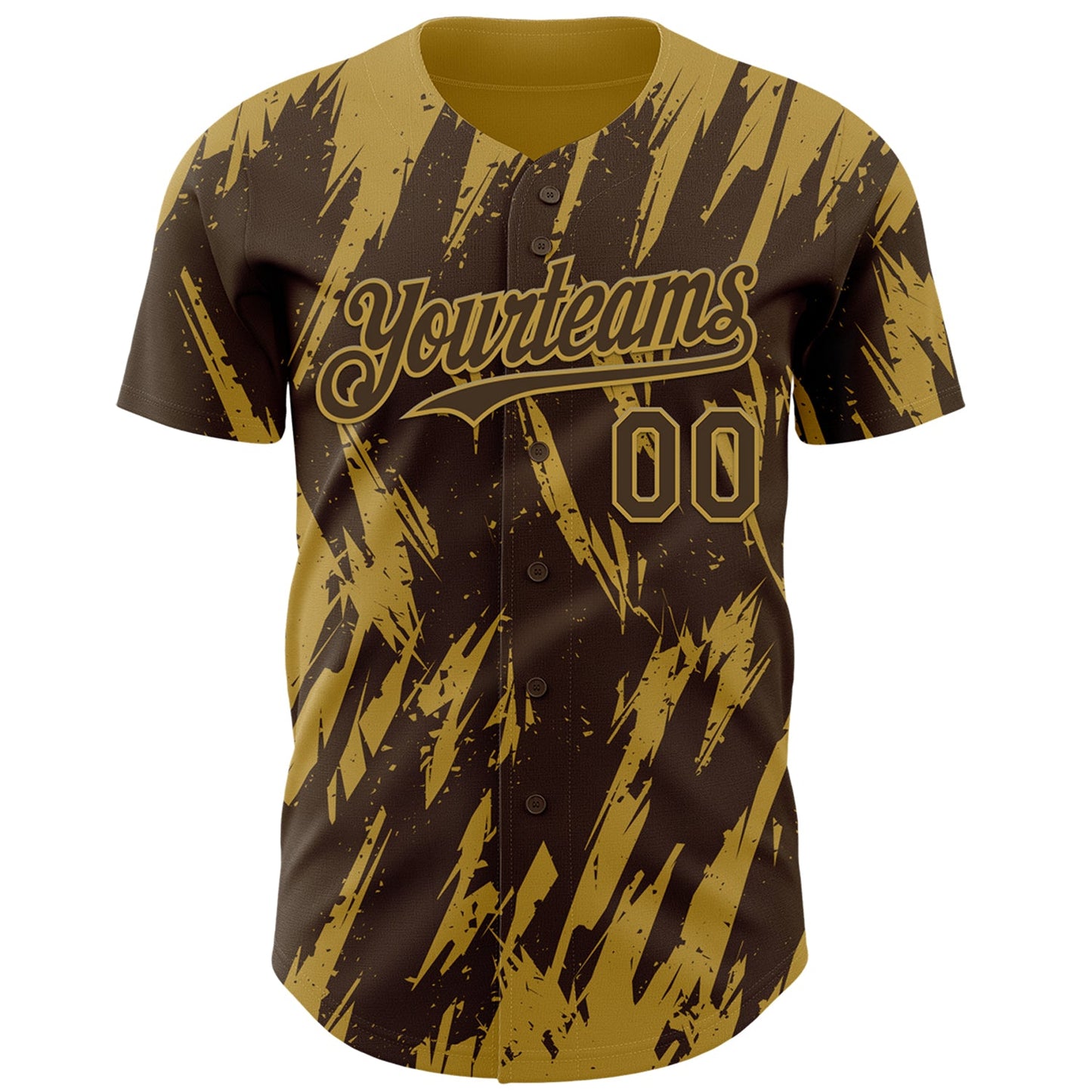 Custom Brown Old Gold Splatter Torn Sharp Brush Stroke Authentic Baseball Jersey view 2