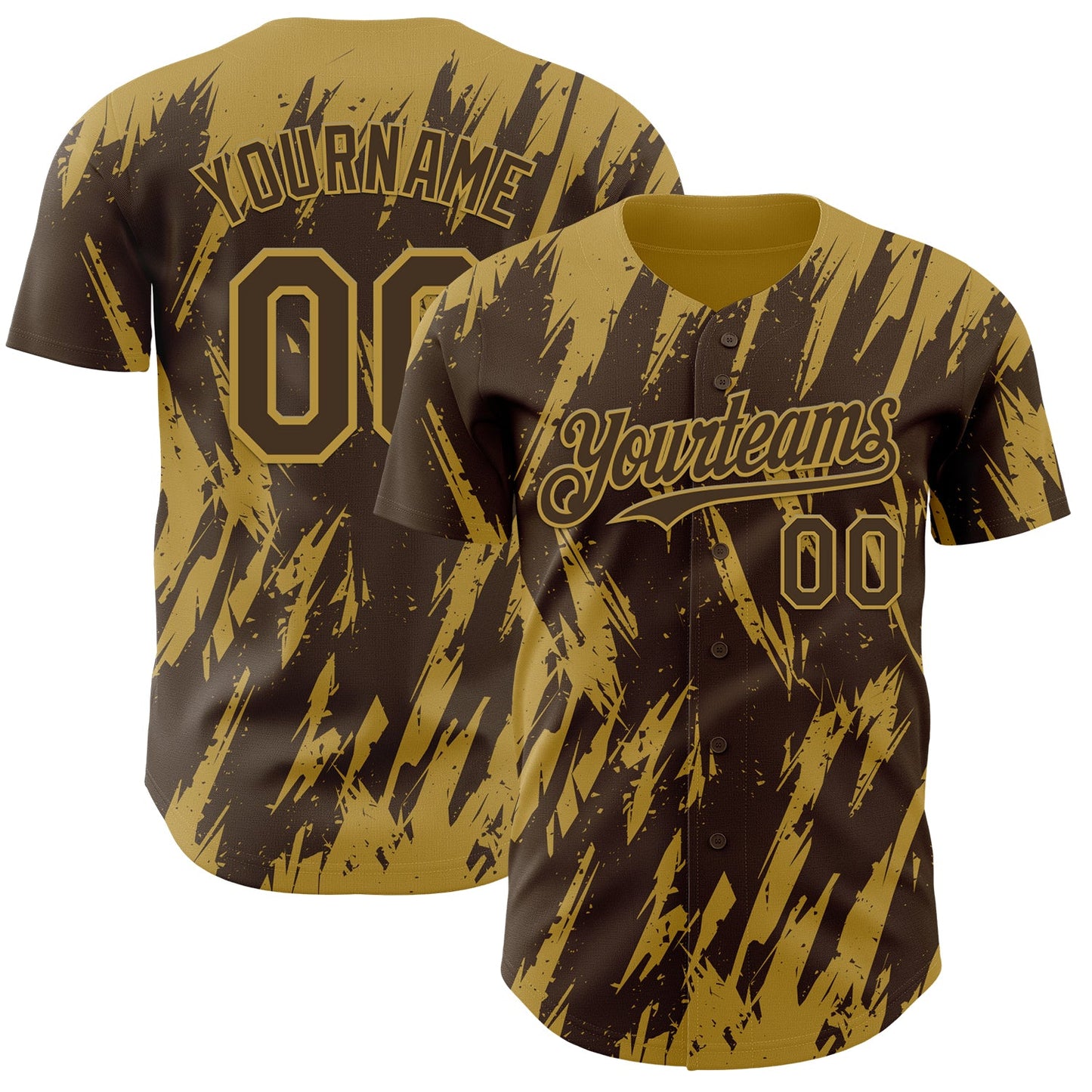Custom Brown Old Gold Splatter Torn Sharp Brush Stroke Authentic Baseball Jersey - Main View