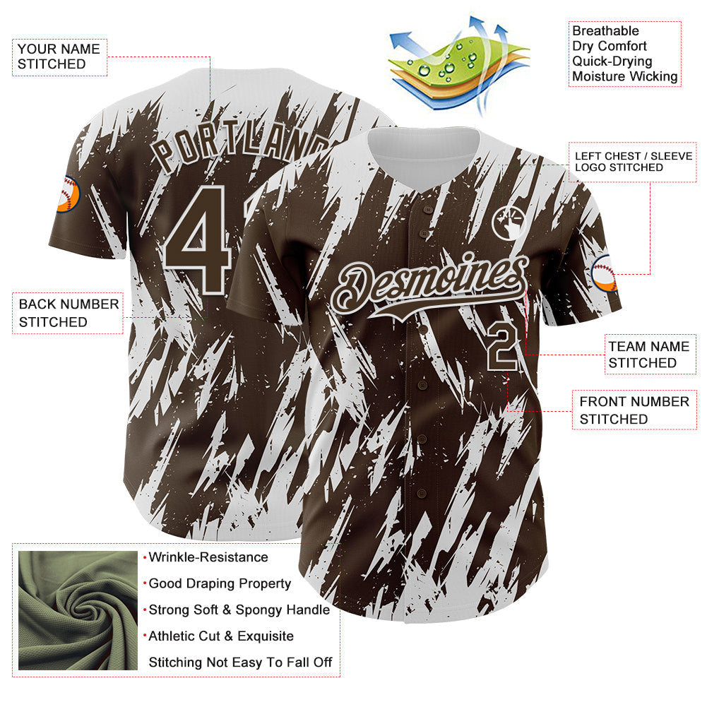 Custom Brown White Splatter Torn Sharp Brush Stroke Authentic Baseball Jersey view 3