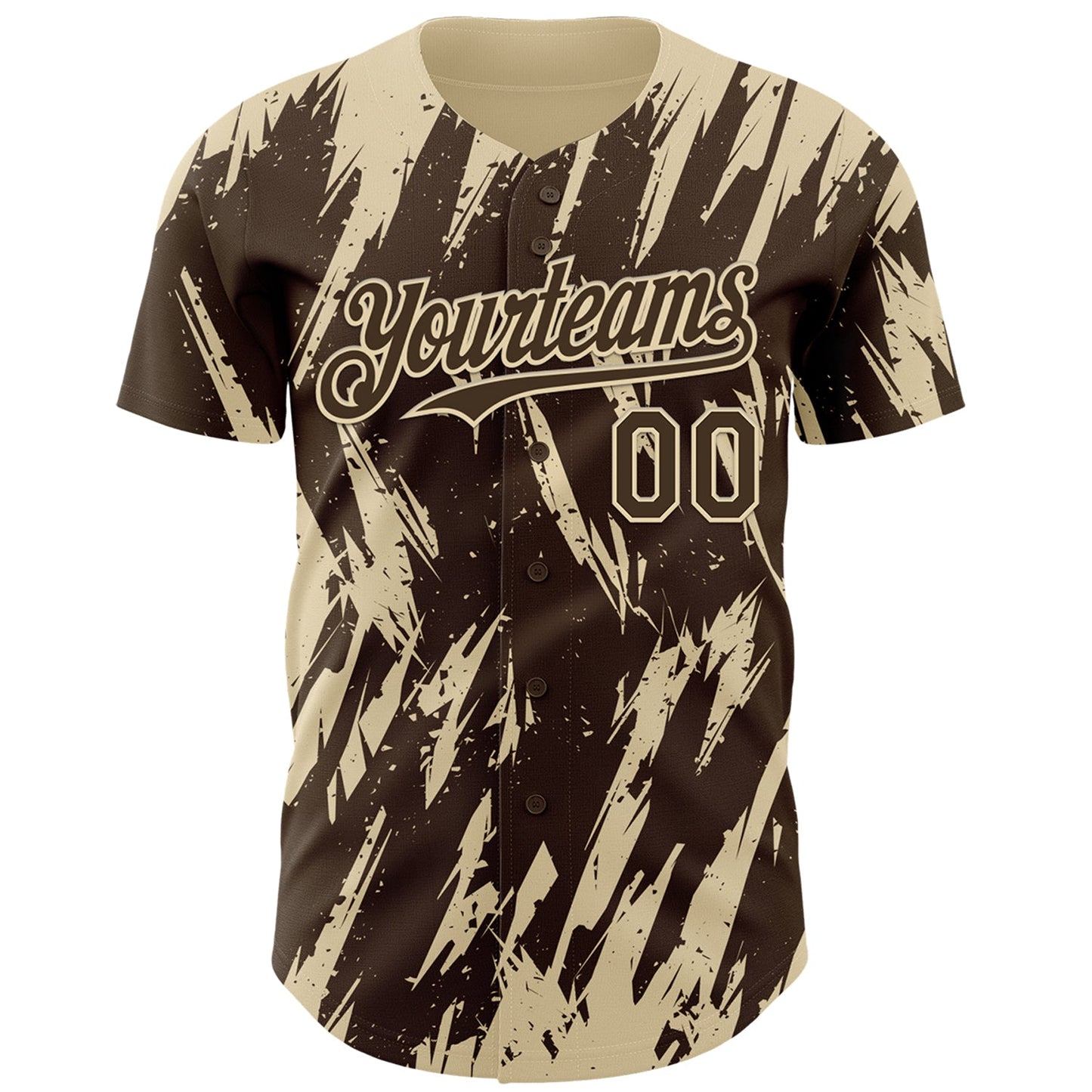 Custom Brown Cream Splatter Torn Sharp Brush Stroke Authentic Baseball Jersey view 2