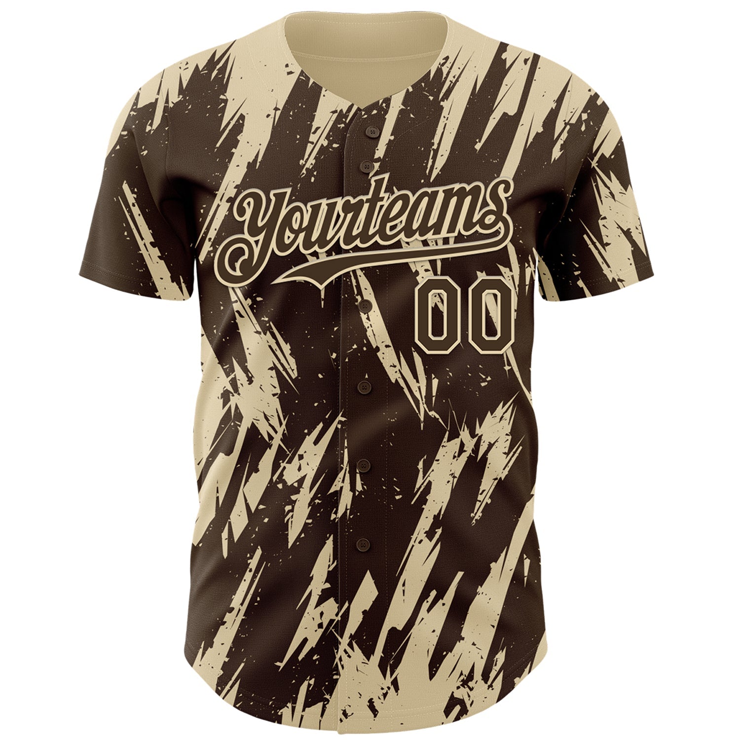 Custom Brown Cream Splatter Torn Sharp Brush Stroke Authentic Baseball Jersey view 2