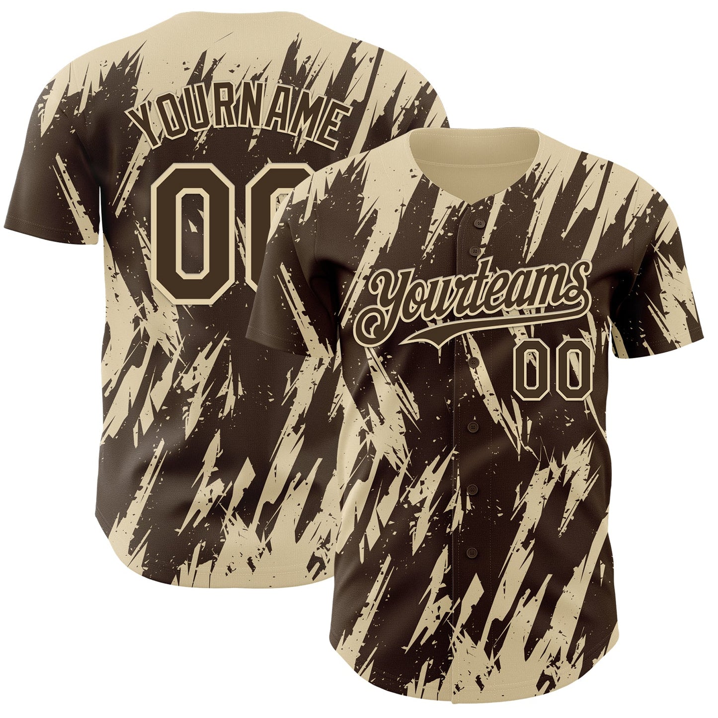 Custom Brown Cream Splatter Torn Sharp Brush Stroke Authentic Baseball Jersey - Main View