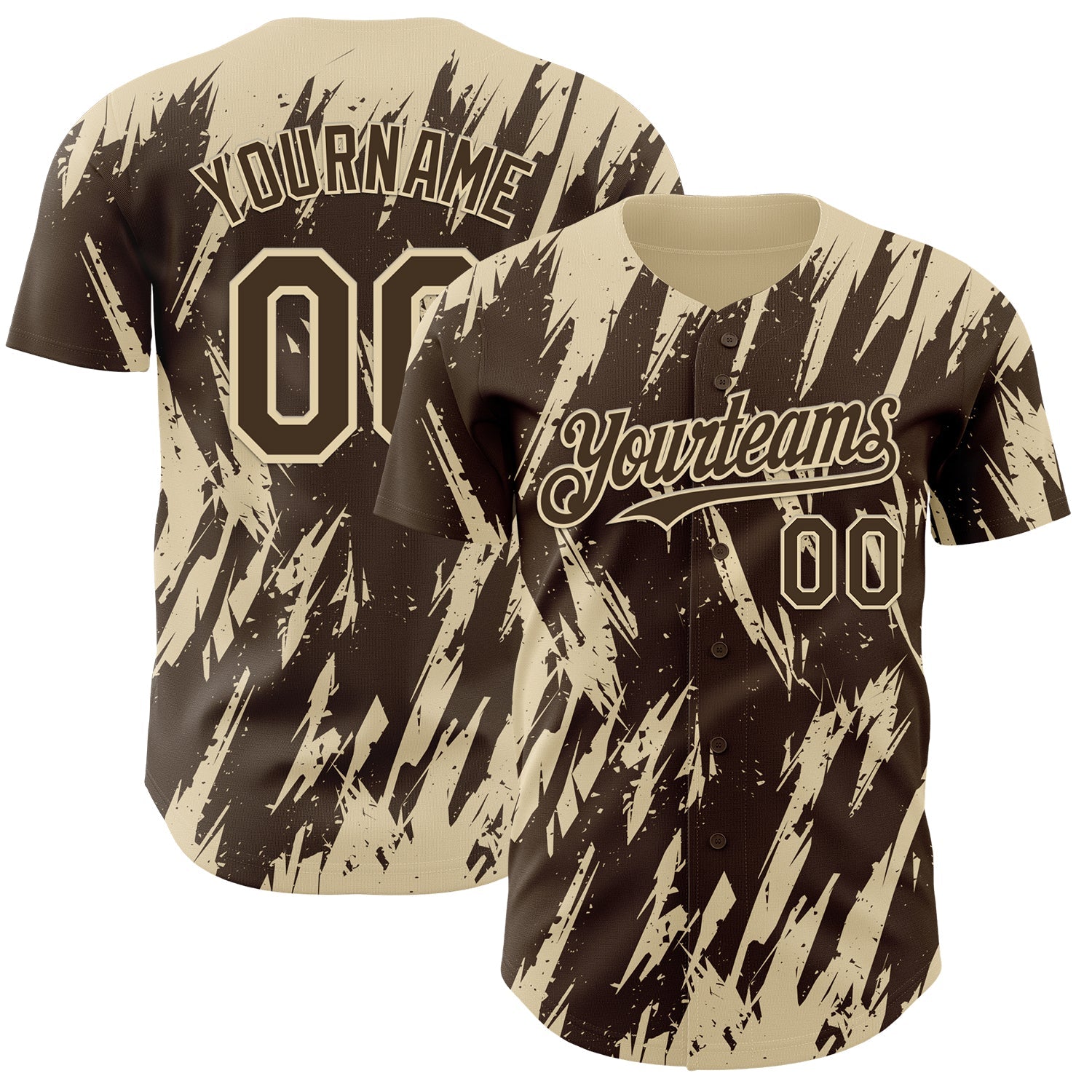 Custom Brown Cream Splatter Torn Sharp Brush Stroke Authentic Baseball Jersey - Main View