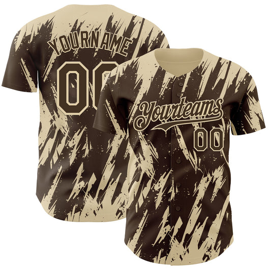 Custom Brown Cream Splatter Torn Sharp Brush Stroke Authentic Baseball Jersey - Main View