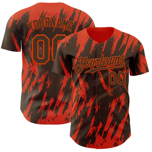 Custom Brown Orange Splatter Torn Sharp Brush Stroke Authentic Baseball Jersey - Main View