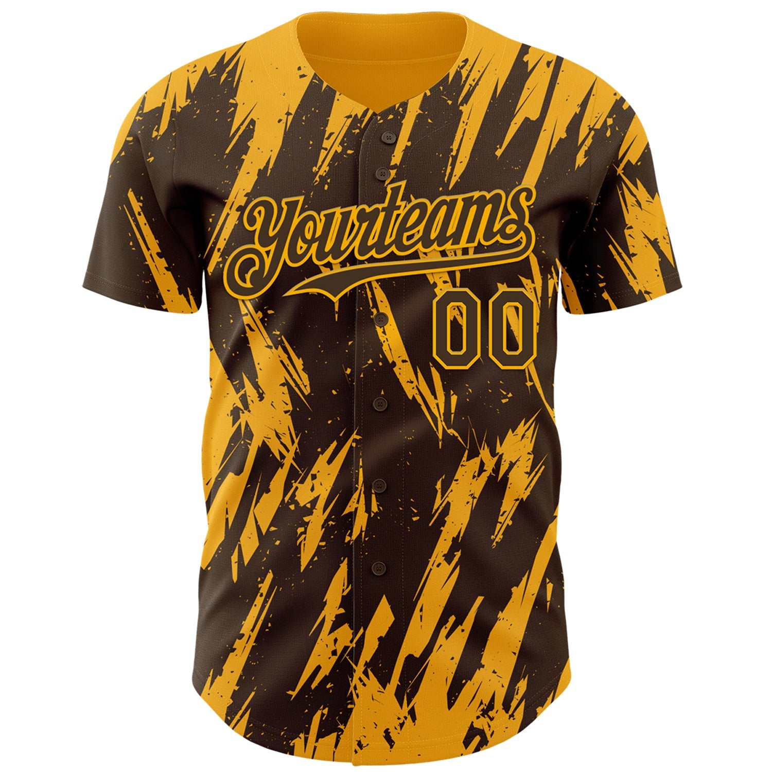 Custom Brown Gold Splatter Torn Sharp Brush Stroke Authentic Baseball Jersey view 2
