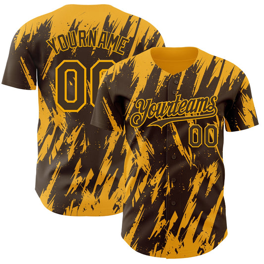 Custom Brown Gold Splatter Torn Sharp Brush Stroke Authentic Baseball Jersey - Main View