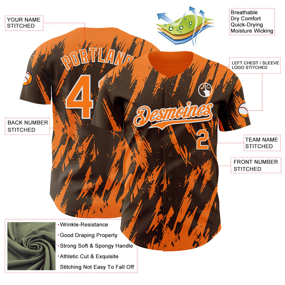 Custom Brown Bay Orange-White Splatter Torn Sharp Brush Stroke Authentic Baseball Jersey view 3
