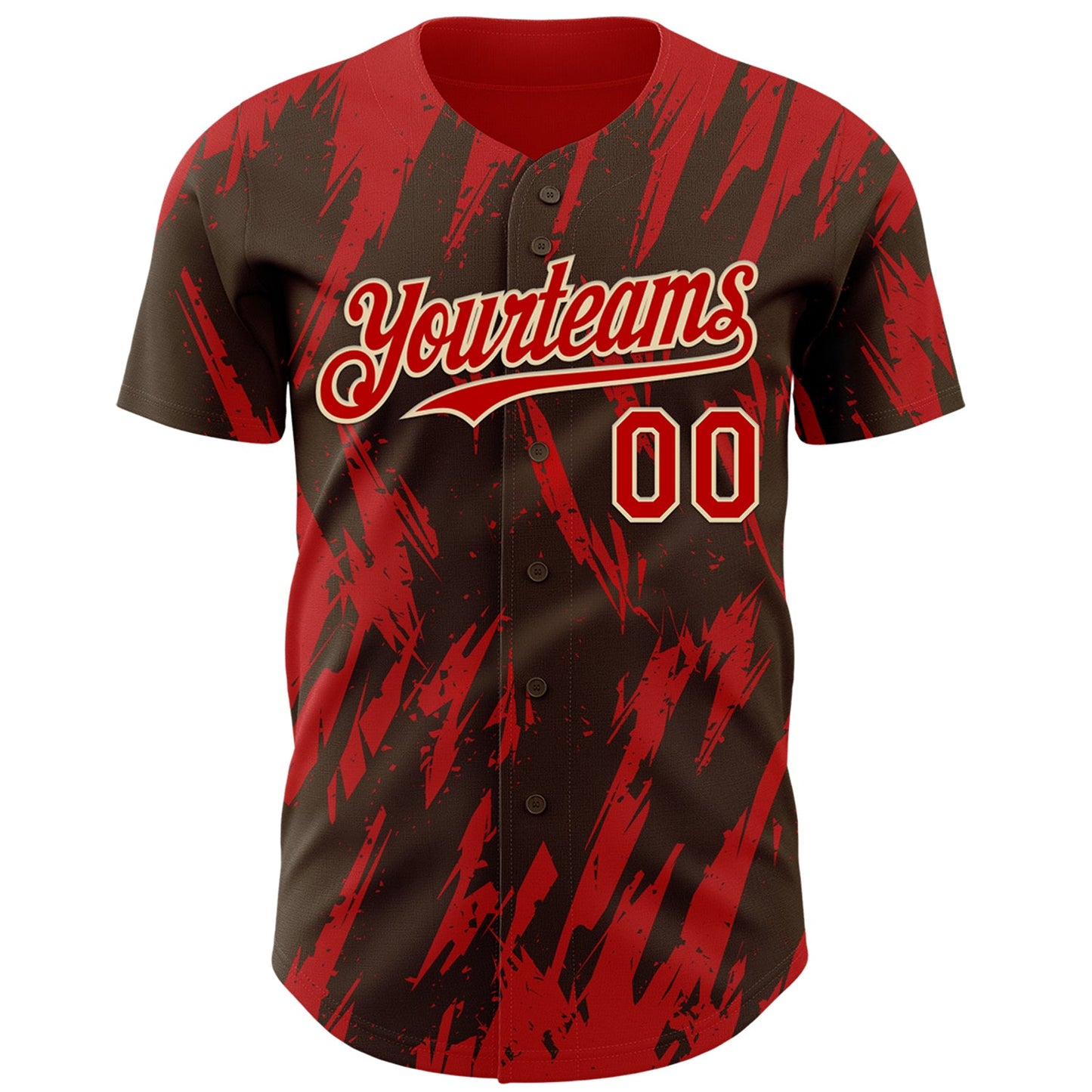 Custom Brown Red-White Splatter Torn Sharp Brush Stroke Authentic Baseball Jersey view 2