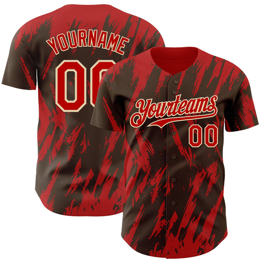Custom Brown Red-White Splatter Torn Sharp Brush Stroke Authentic Baseball Jersey - Main View