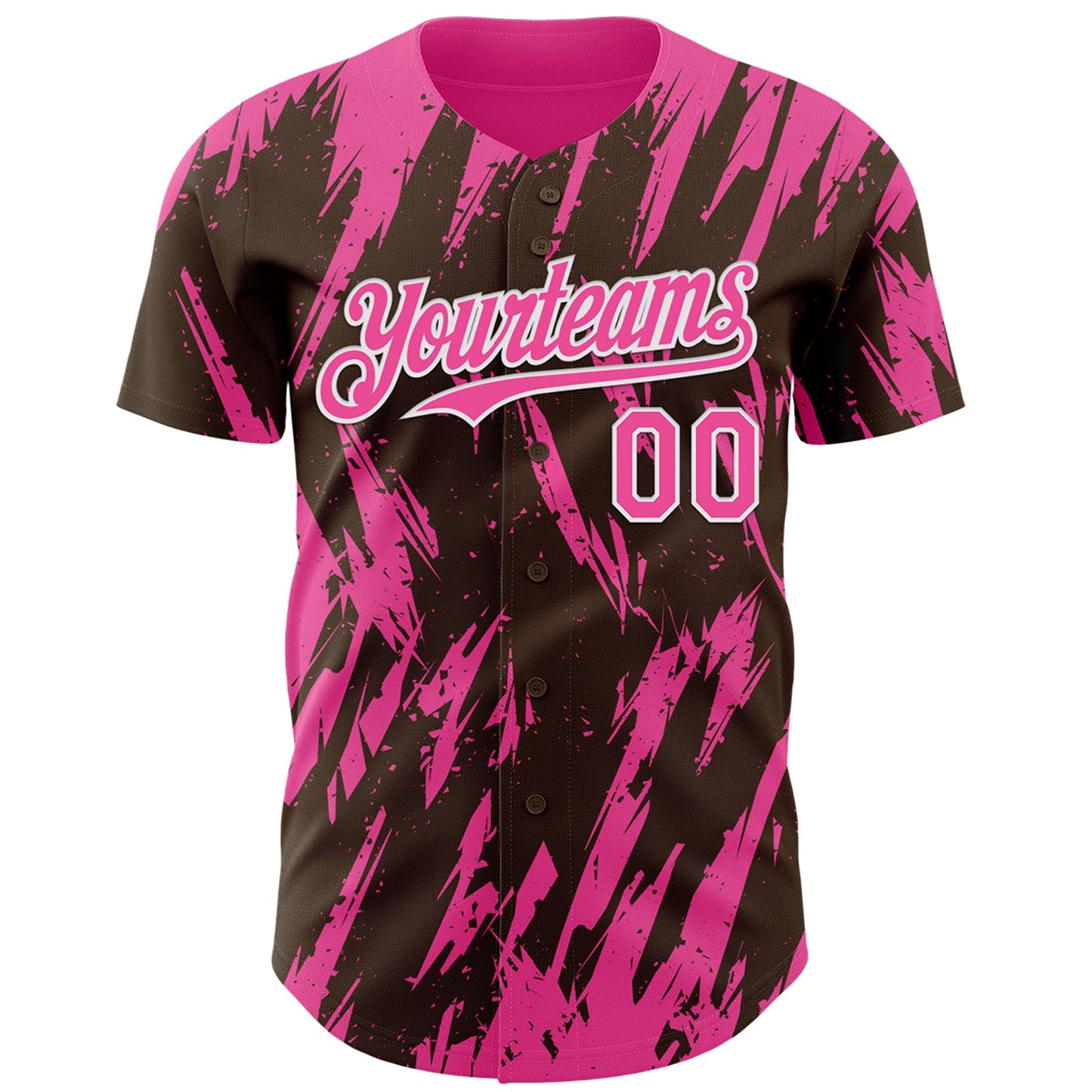 Custom Brown Pink-White Splatter Torn Sharp Brush Stroke Authentic Baseball Jersey view 2