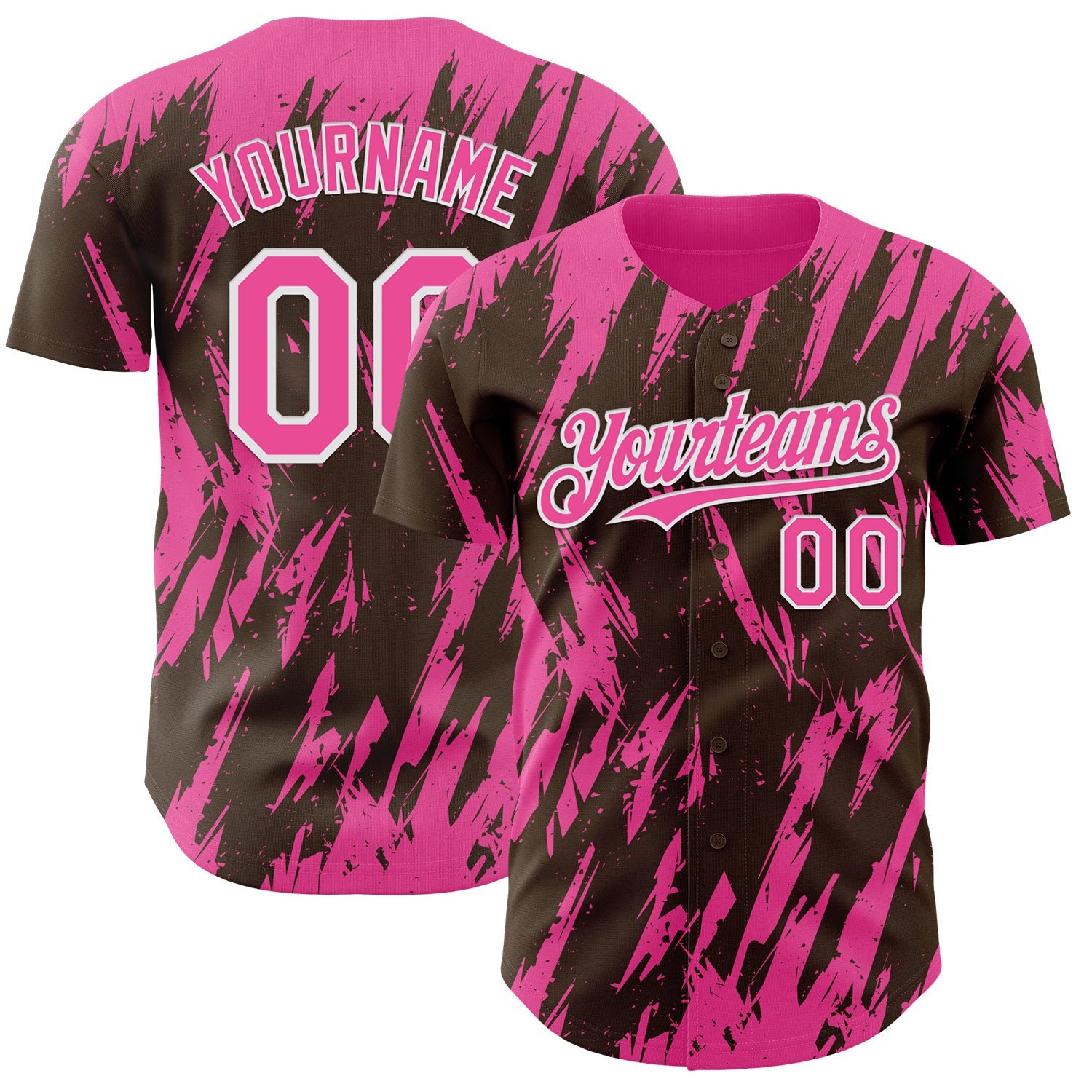 Custom Brown Pink-White Splatter Torn Sharp Brush Stroke Authentic Baseball Jersey - Main View