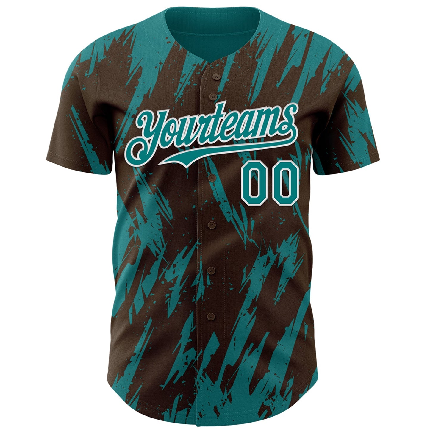 Custom Brown Teal-White Splatter Torn Sharp Brush Stroke Authentic Baseball Jersey view 2