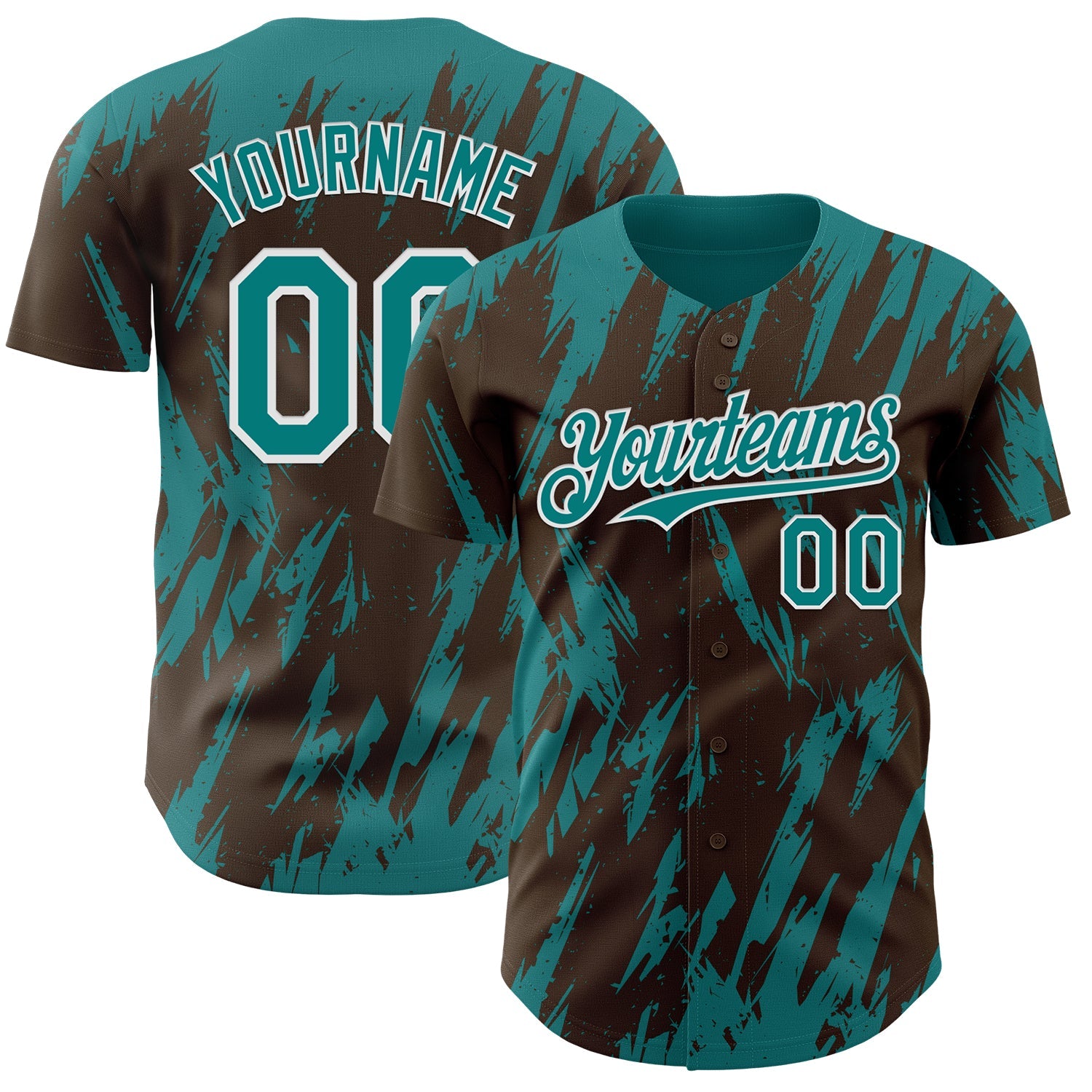 Custom Brown Teal-White Splatter Torn Sharp Brush Stroke Authentic Baseball Jersey - Main View