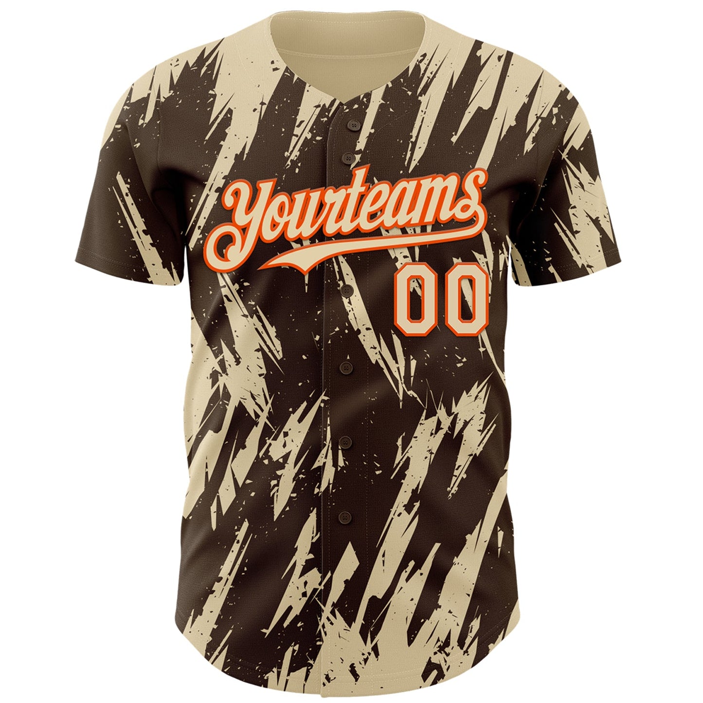 Custom Brown Cream-Orange Splatter Torn Sharp Brush Stroke Authentic Baseball Jersey view 2