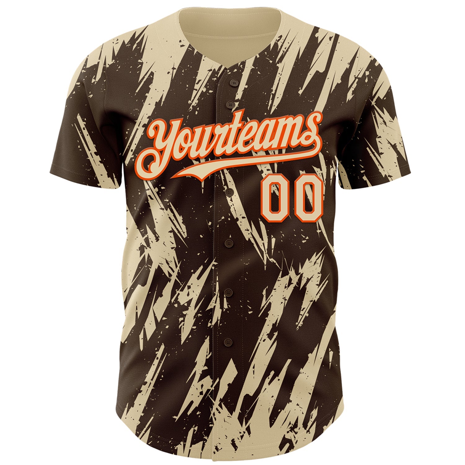 Custom Brown Cream-Orange Splatter Torn Sharp Brush Stroke Authentic Baseball Jersey view 2