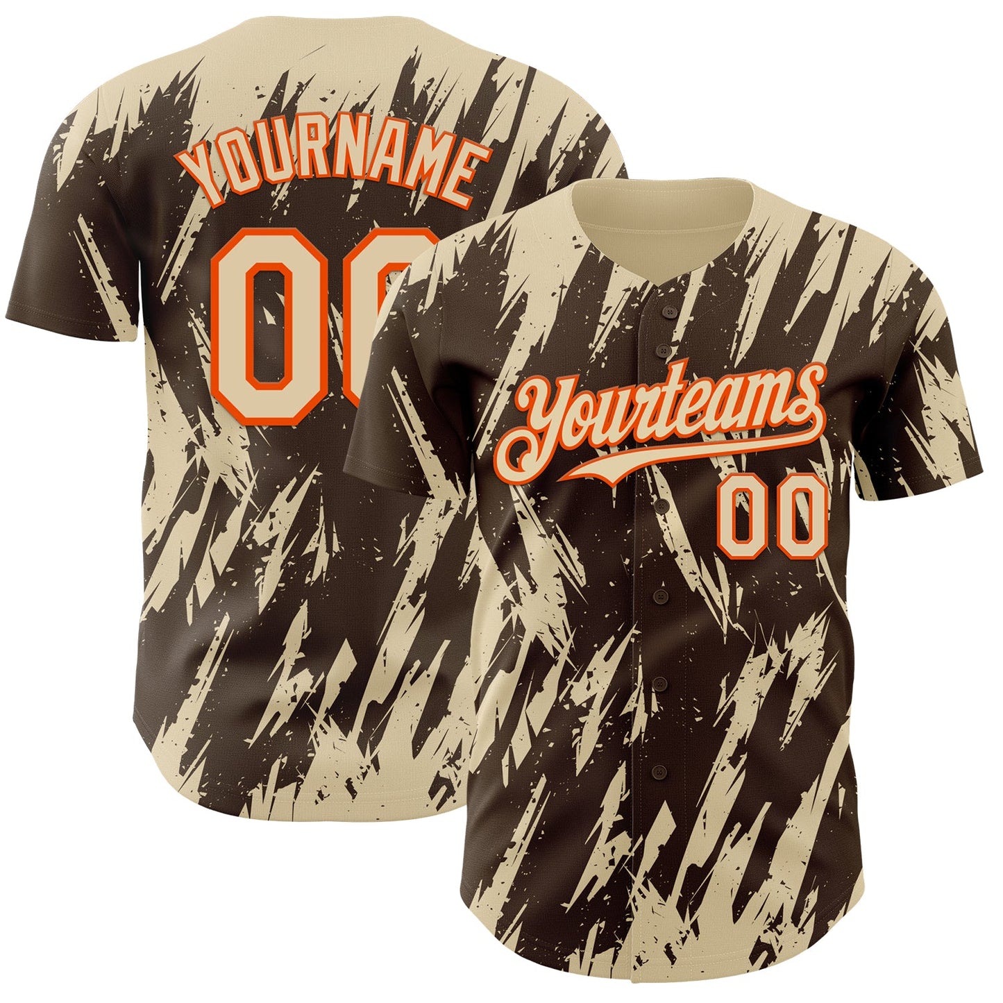 Custom Brown Cream-Orange Splatter Torn Sharp Brush Stroke Authentic Baseball Jersey - Main View