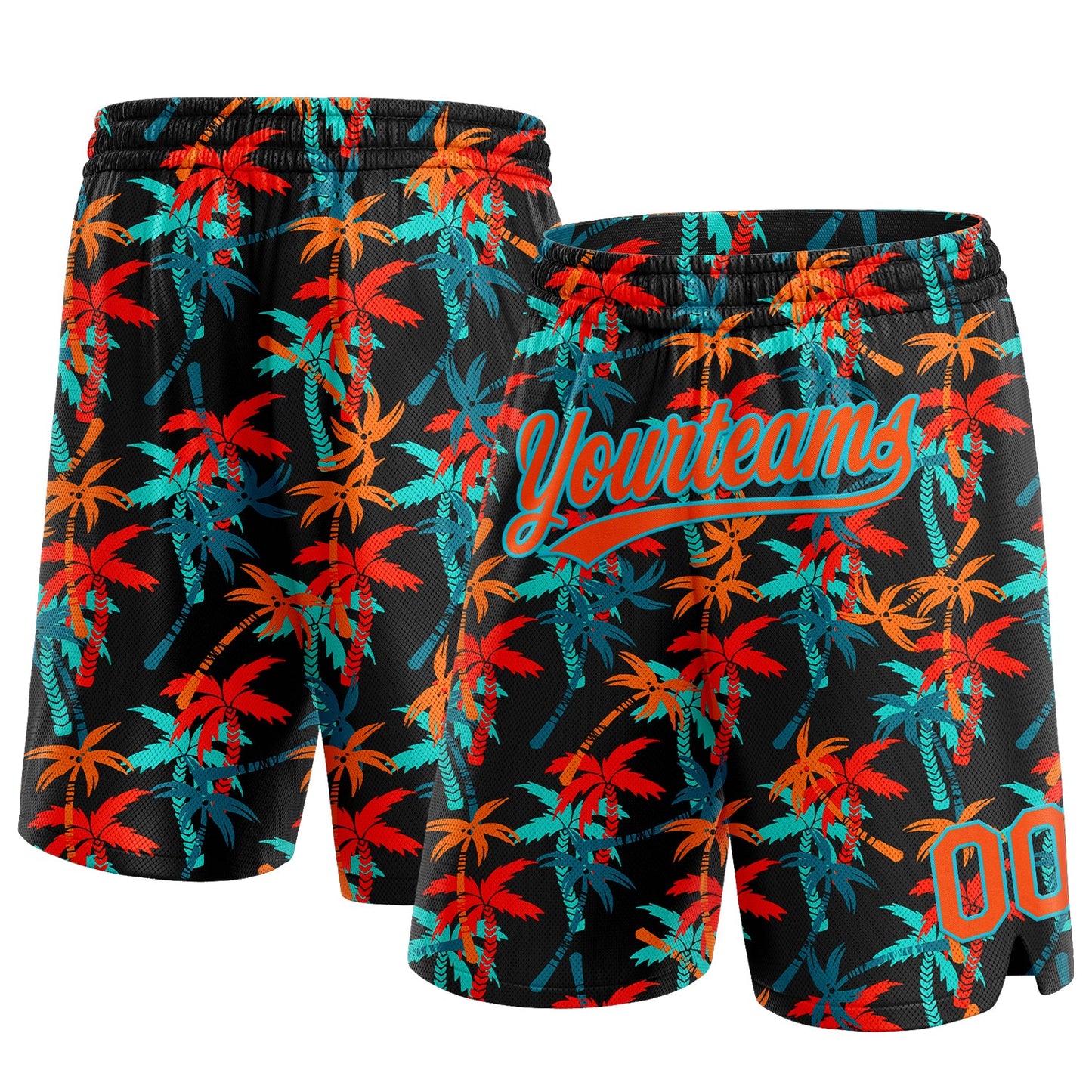 Custom Black Orange-Lakes Blue 3D Pattern Hawaii Coconut Palms Authentic Basketball Shorts - Main View
