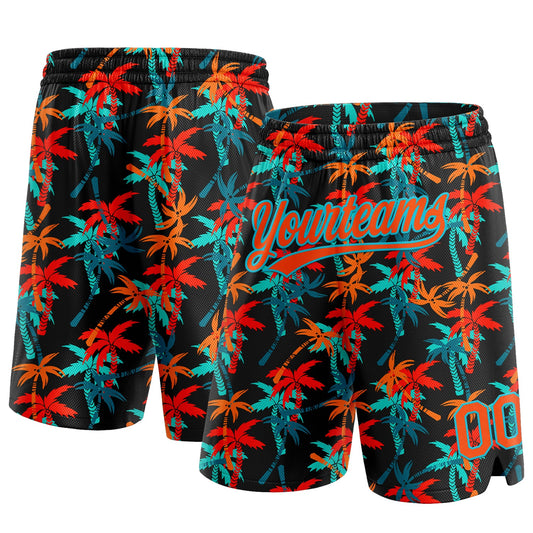 Custom Black Orange-Lakes Blue 3D Pattern Hawaii Coconut Palms Authentic Basketball Shorts - Main View