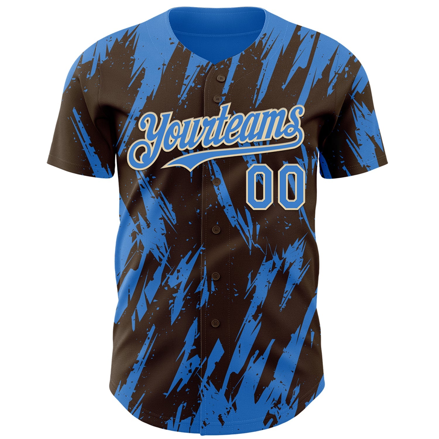 Custom Brown Powder Blue-Cream Splatter Torn Sharp Brush Stroke Authentic Baseball Jersey view 2