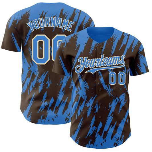 Custom Brown Powder Blue-Cream Splatter Torn Sharp Brush Stroke Authentic Baseball Jersey - Main View