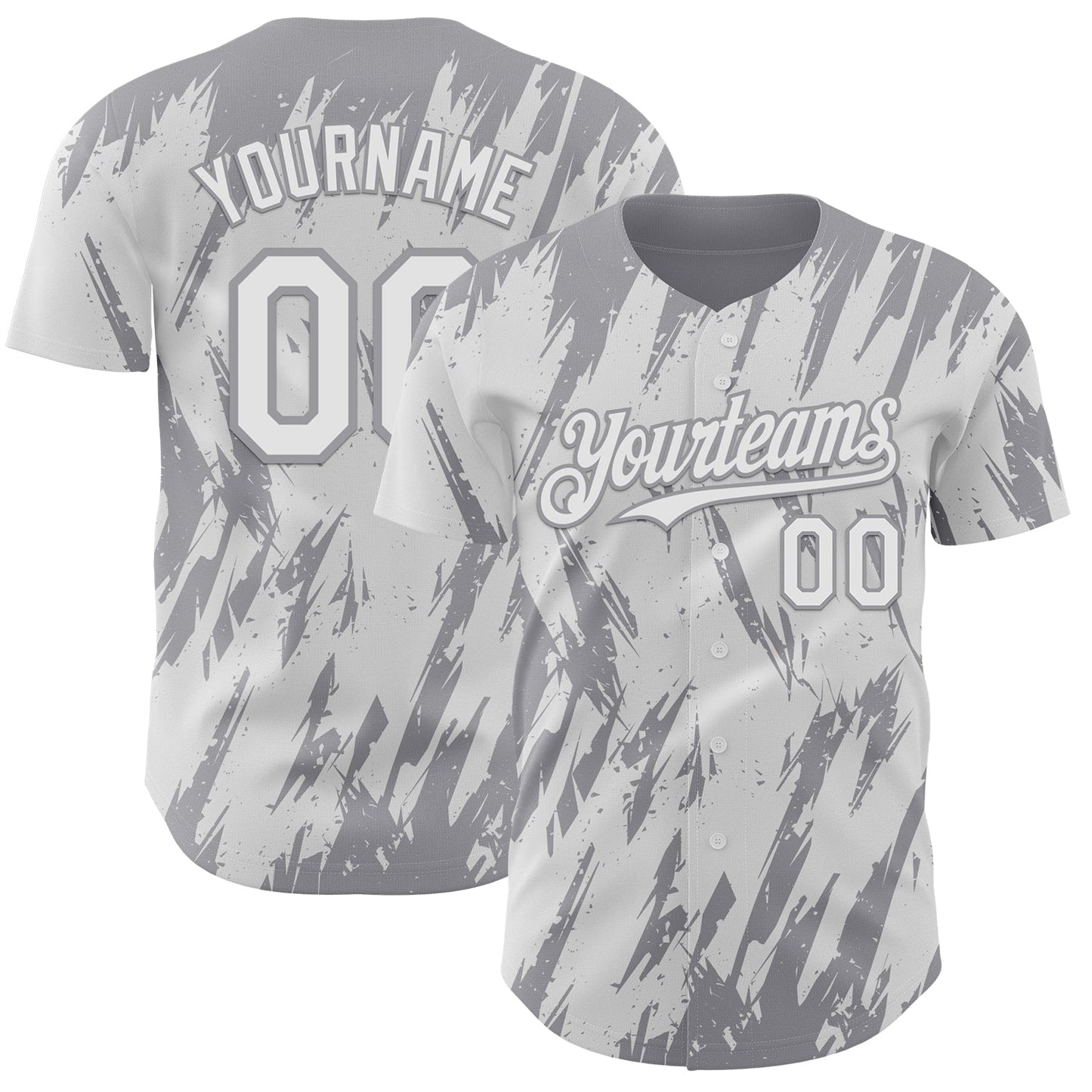 Custom White Gray Splatter Torn Sharp Brush Stroke Authentic Baseball Jersey - Main View