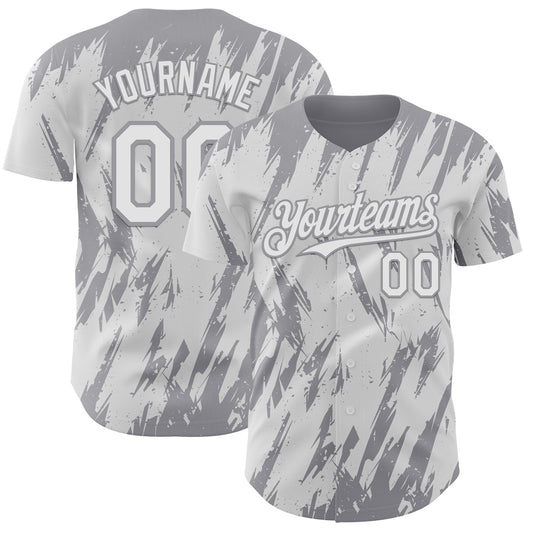 Custom White Gray Splatter Torn Sharp Brush Stroke Authentic Baseball Jersey - Main View