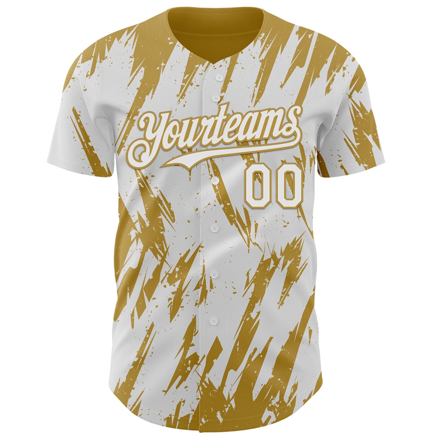Custom White Old Gold Splatter Torn Sharp Brush Stroke Authentic Baseball Jersey view 2