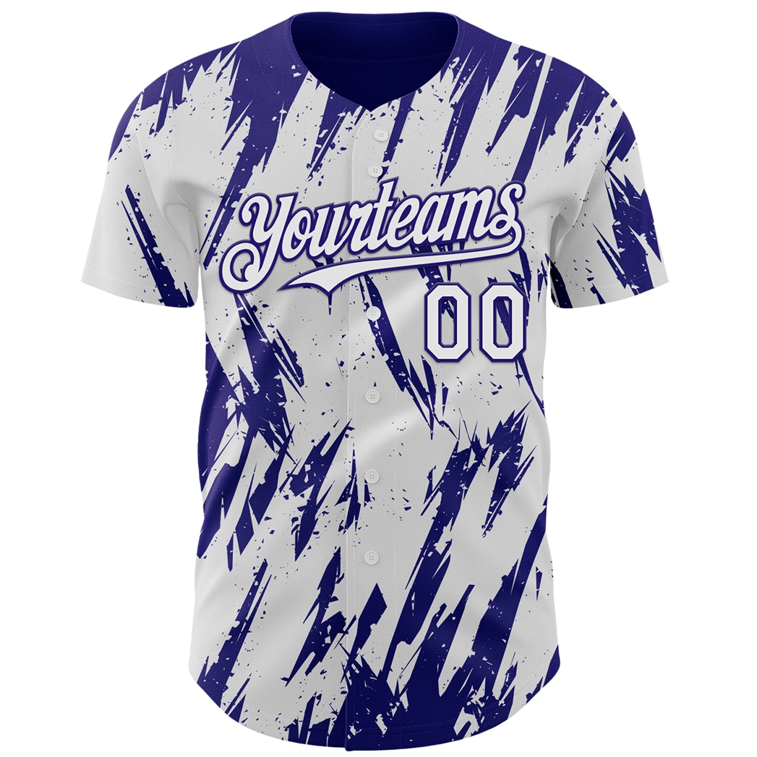 Custom White Dark Purple Splatter Torn Sharp Brush Stroke Authentic Baseball Jersey view 2