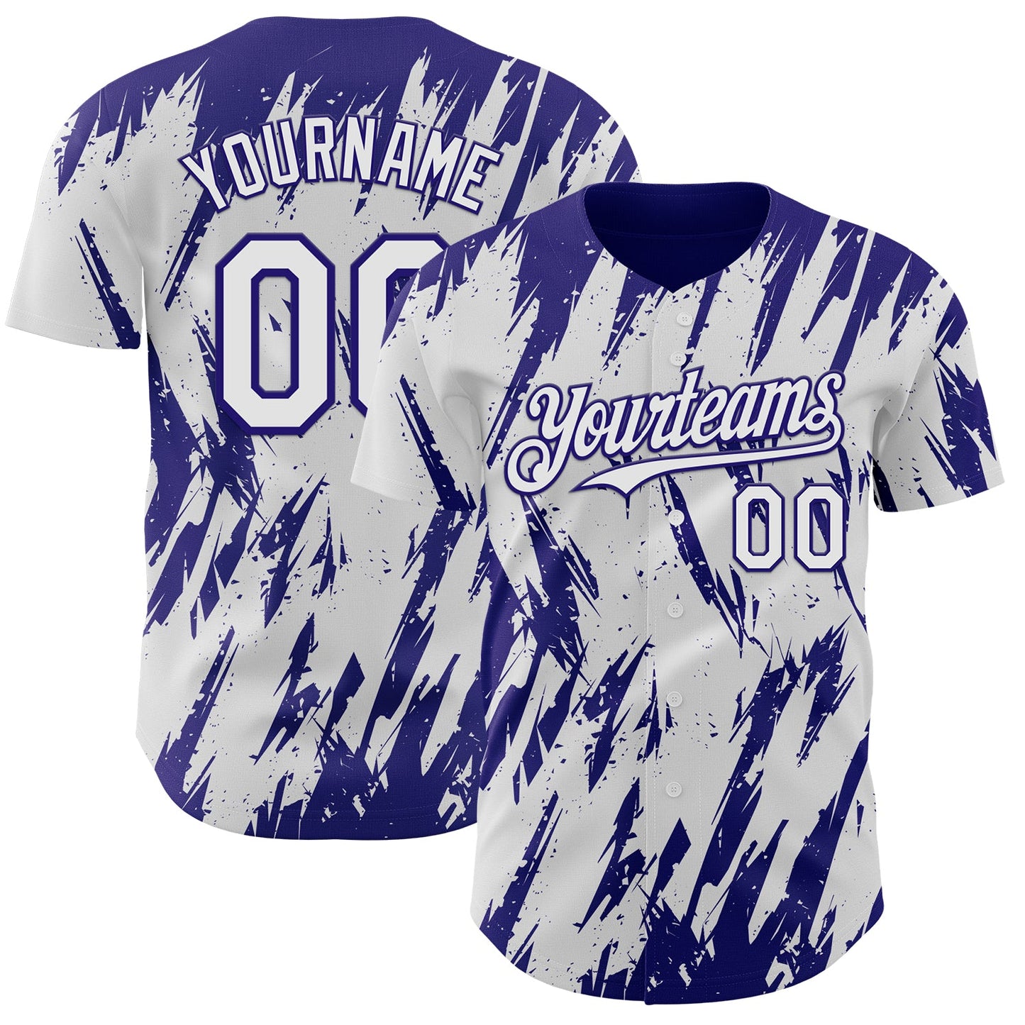 Custom White Dark Purple Splatter Torn Sharp Brush Stroke Authentic Baseball Jersey - Main View