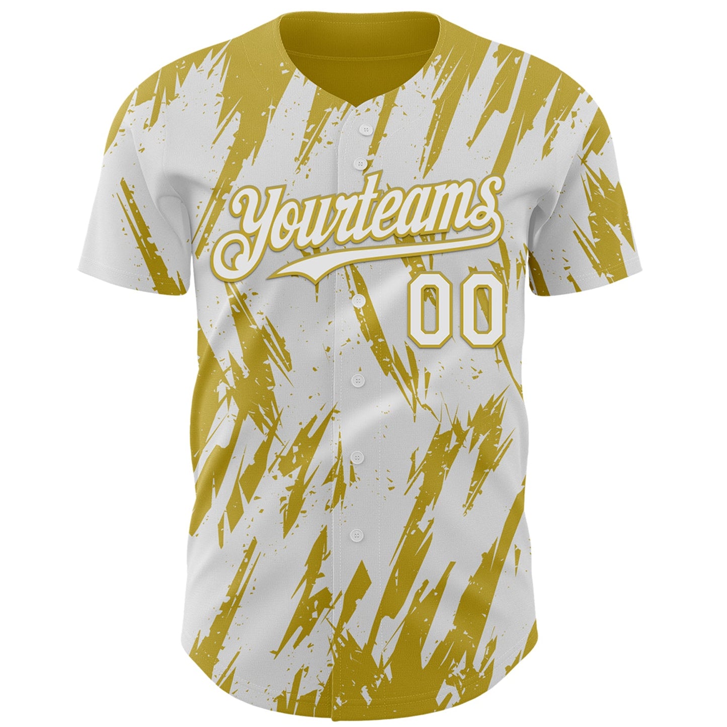 Custom White Old Gold Splatter Torn Sharp Brush Stroke Authentic Baseball Jersey view 2