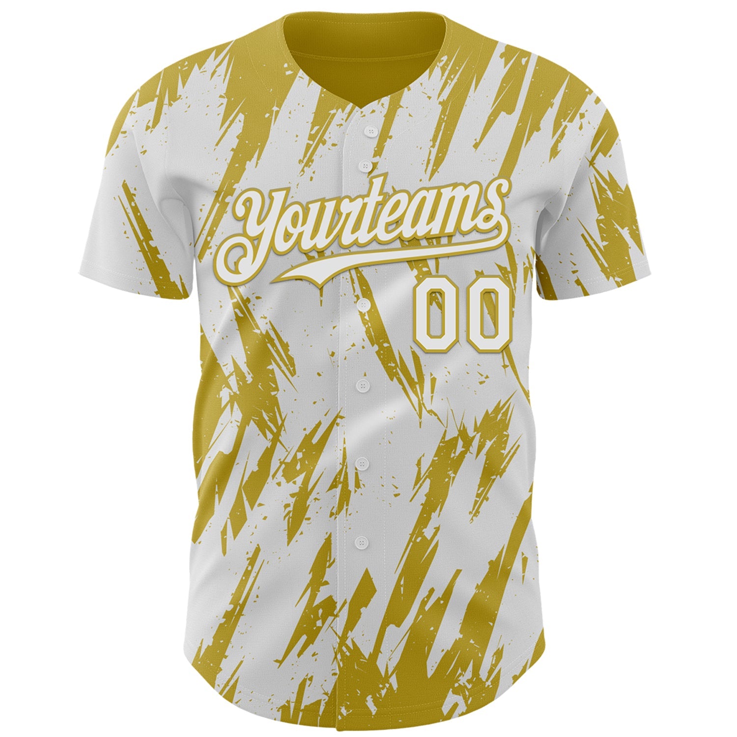 Custom White Old Gold Splatter Torn Sharp Brush Stroke Authentic Baseball Jersey view 2