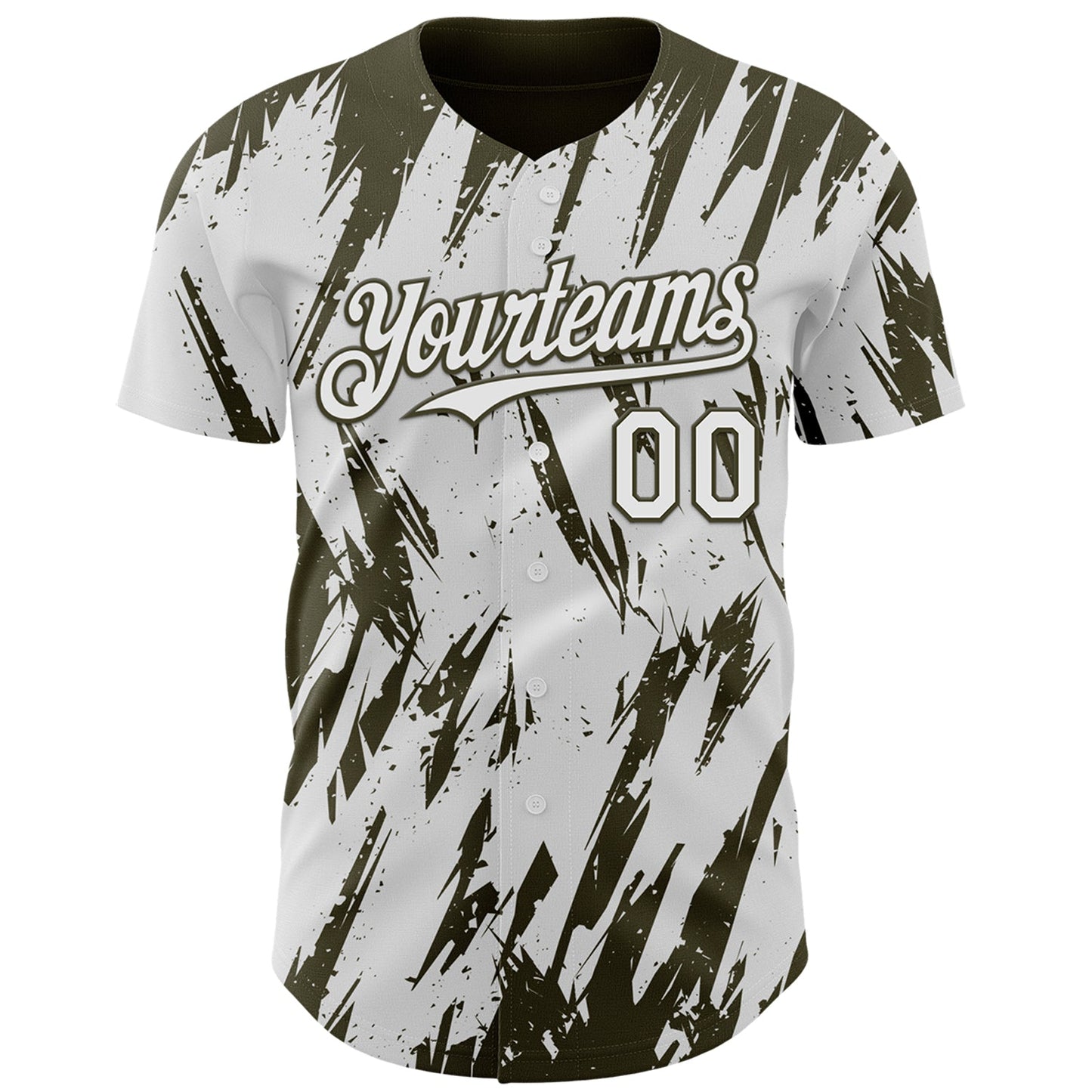 Custom White Olive Splatter Torn Sharp Brush Stroke Authentic Baseball Jersey view 2