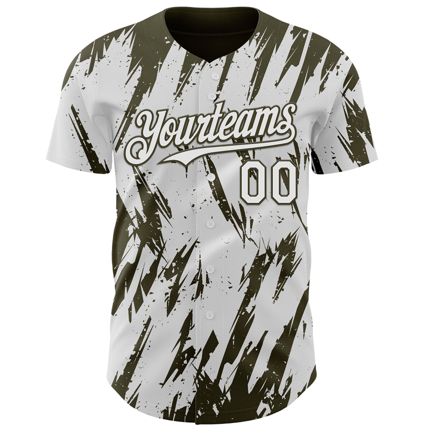 Custom White Olive Splatter Torn Sharp Brush Stroke Authentic Baseball Jersey view 2