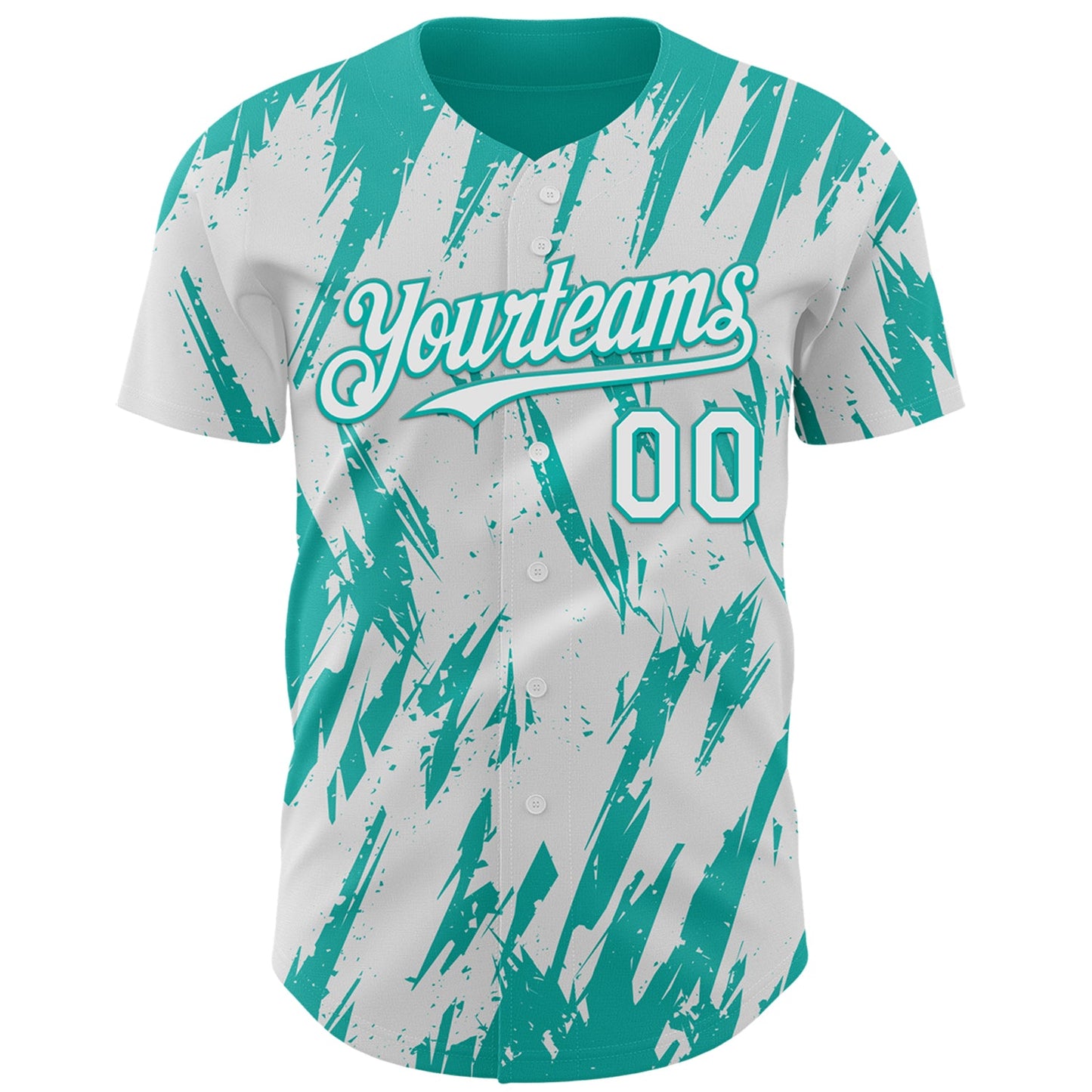 Custom White Aqua Splatter Torn Sharp Brush Stroke Authentic Baseball Jersey view 2